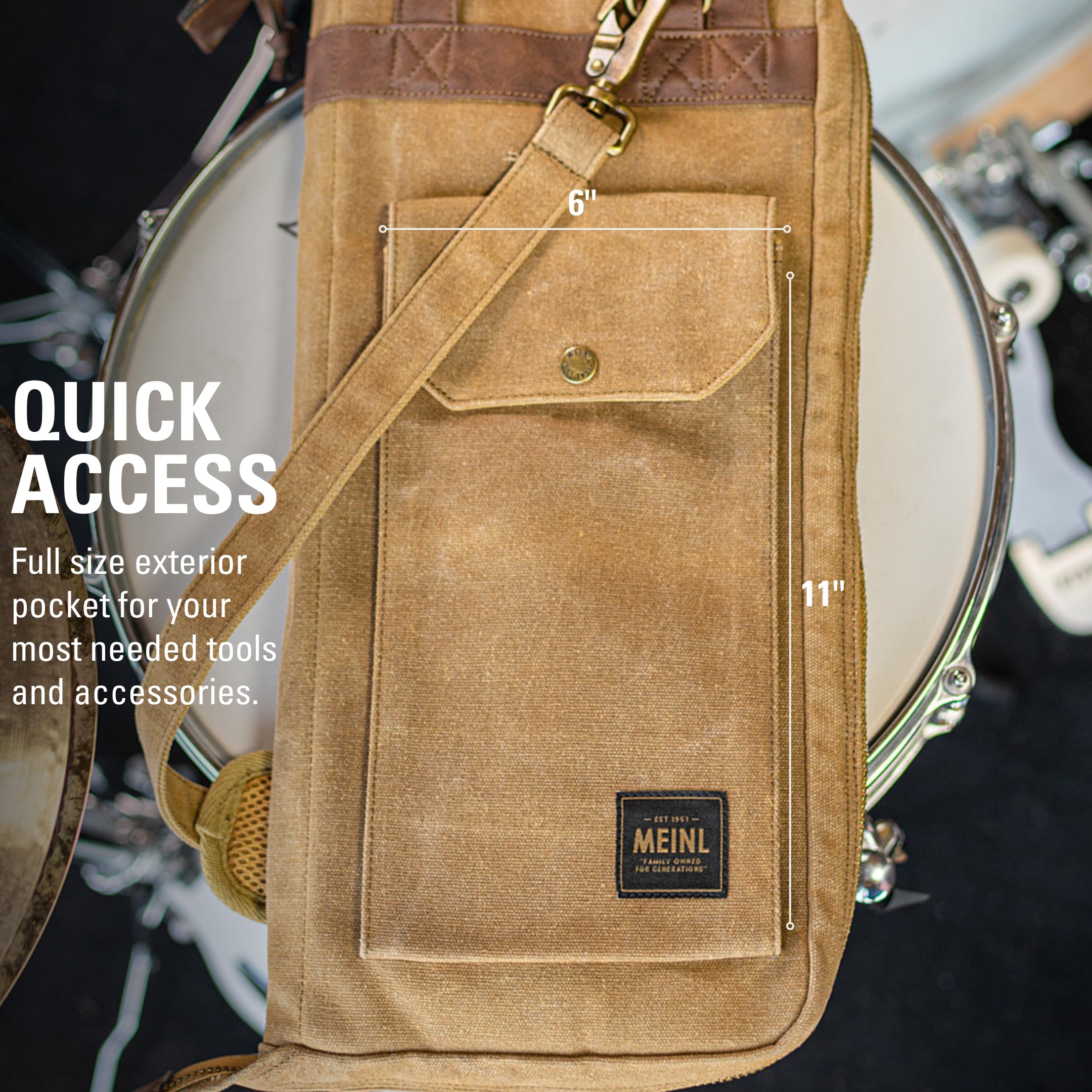 Meinl Cymbals Borsa per bacchette – Collezione tela cerata – per bastoni, mazzuoli, spazzole e aste, tessuto resistente con tracolla e ganci per tom, garanzia di 2 anni (MWSKH)