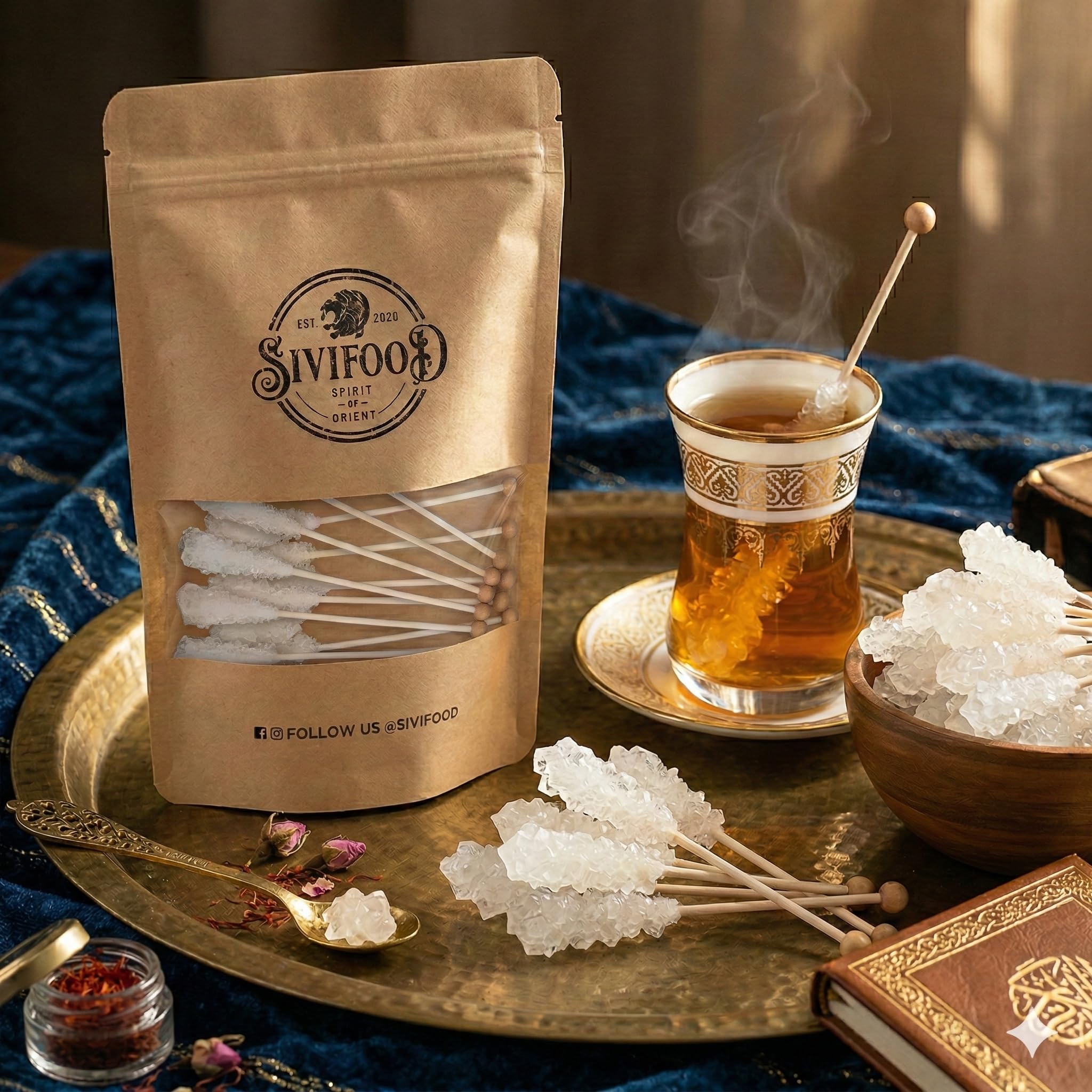SIVIFOOD White Rock Candy Sticks Natural Pack de 25 - Bonbons de roche blanche naturelle sur un bâton pour le thé, sucre sur un bâton, bâtonnets de bonbons pour décoration, sucre cristal de Noël