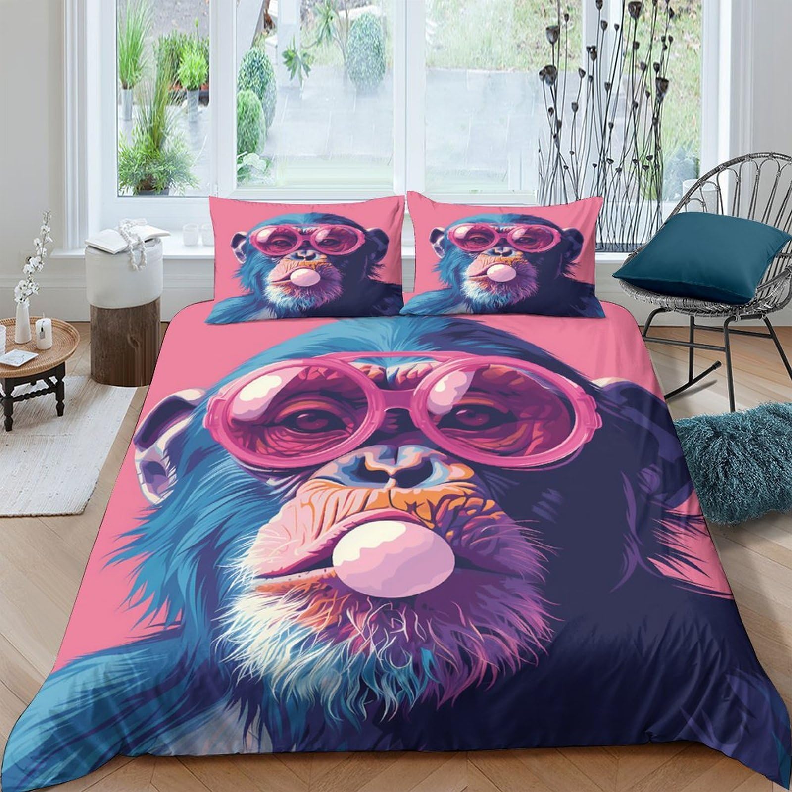 Ctjqhvkz Style-10 3D Printed Funky Monkey Fitted Sheet Microfiber Pink Sunglasses Bed Cover For Bedroom Dorm Mattress Decor Single（135X200cm）