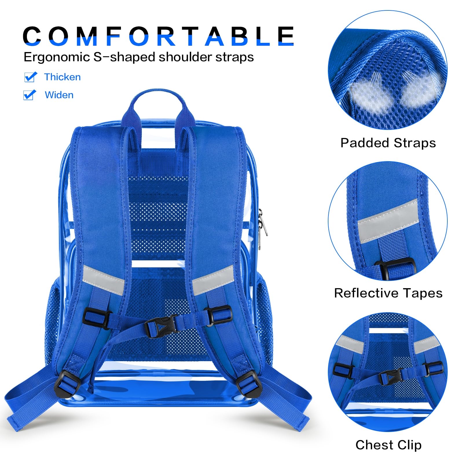 Mochila transparente, resistente mochila transparente con parte inferior reforzada para la universidad, viajes, seguridad en el lugar de trabajo.., Azul, Casual 4