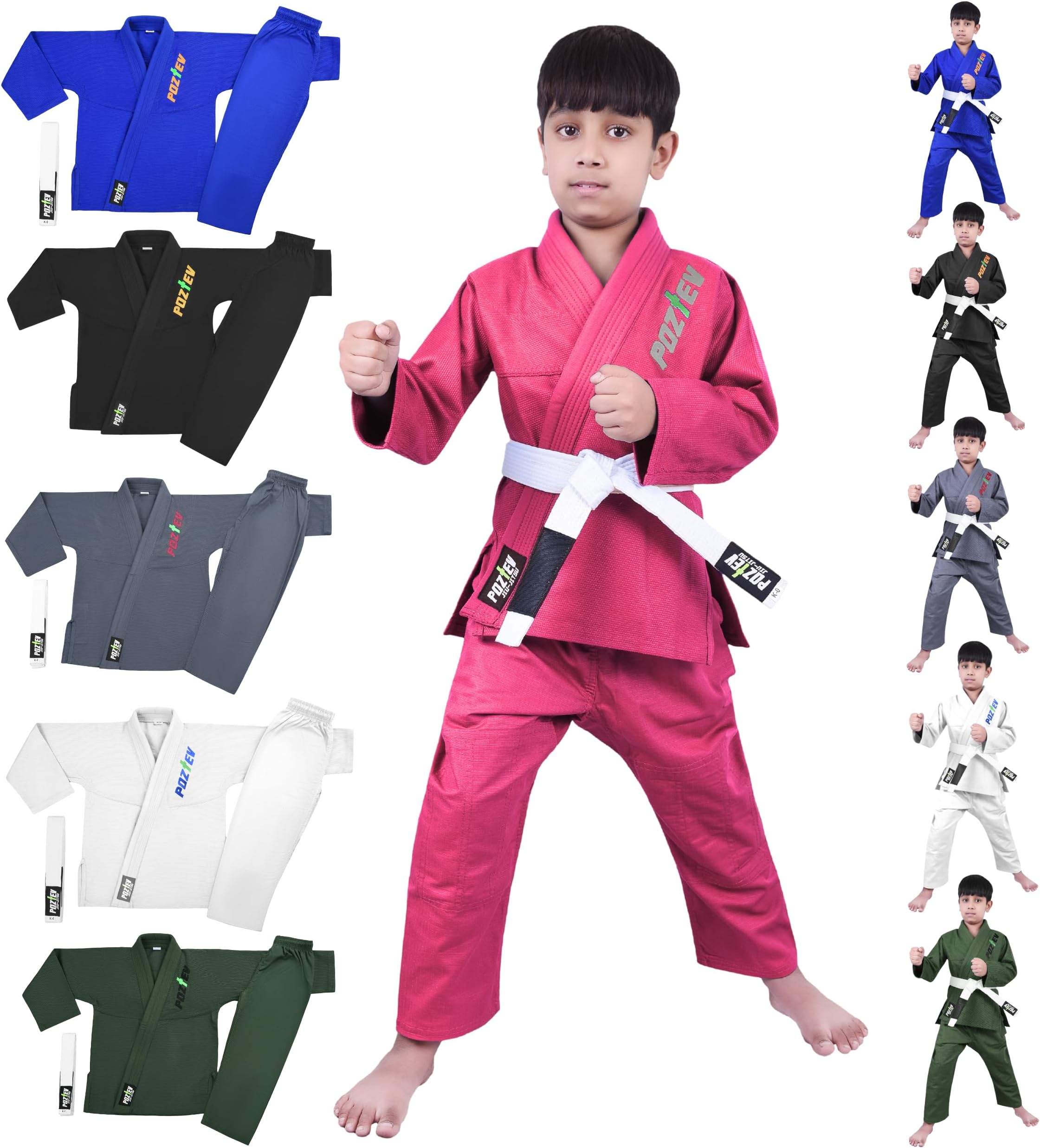 POZTEV Kids Brazilian Jiu Jitsu Gi For Kids BJJ Gi Youth Grappling Kimonos Preshrunk Lightweight Martial Arts Uniform