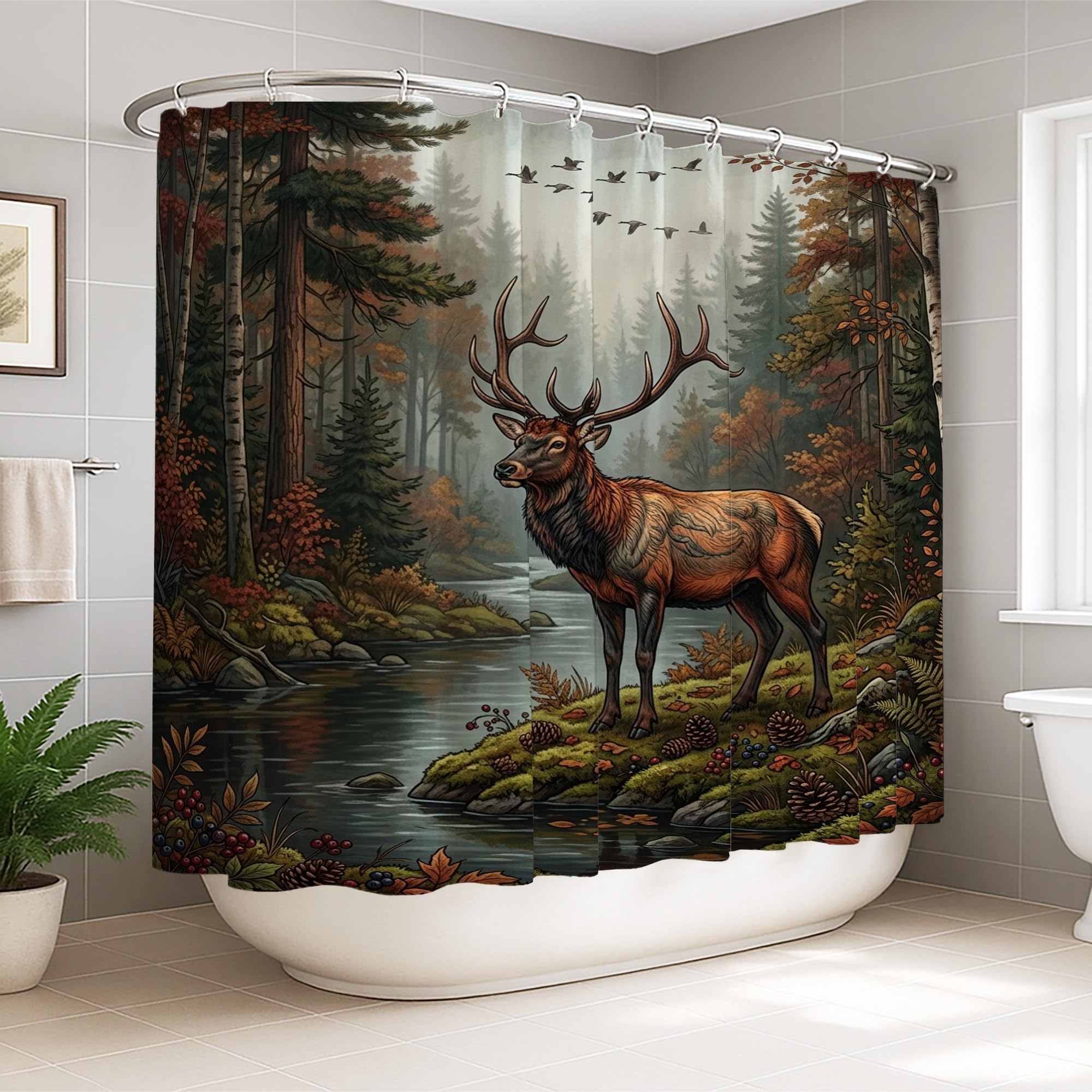 Rideau de douche forêt et cerf pour sublimer votre salle de bain