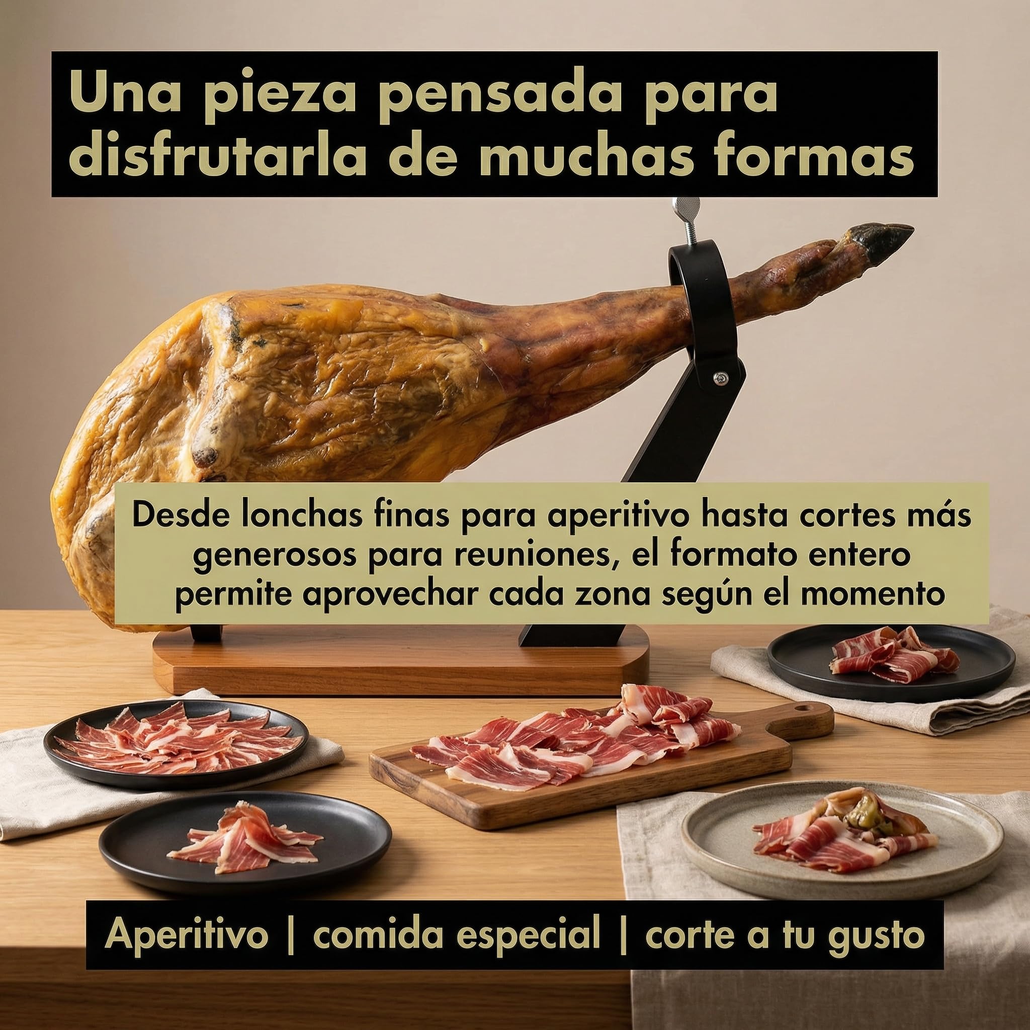 SABE A SABAS Jamon Iberico de Cebo 50% Raza Iberica Pieza Entera 8-9 kg Curacion Bodega Natural Mas de 30 Meses Sin Gluten Jugoso Gourmet Regalo Celebracion Aperitivo Navidad Tabla