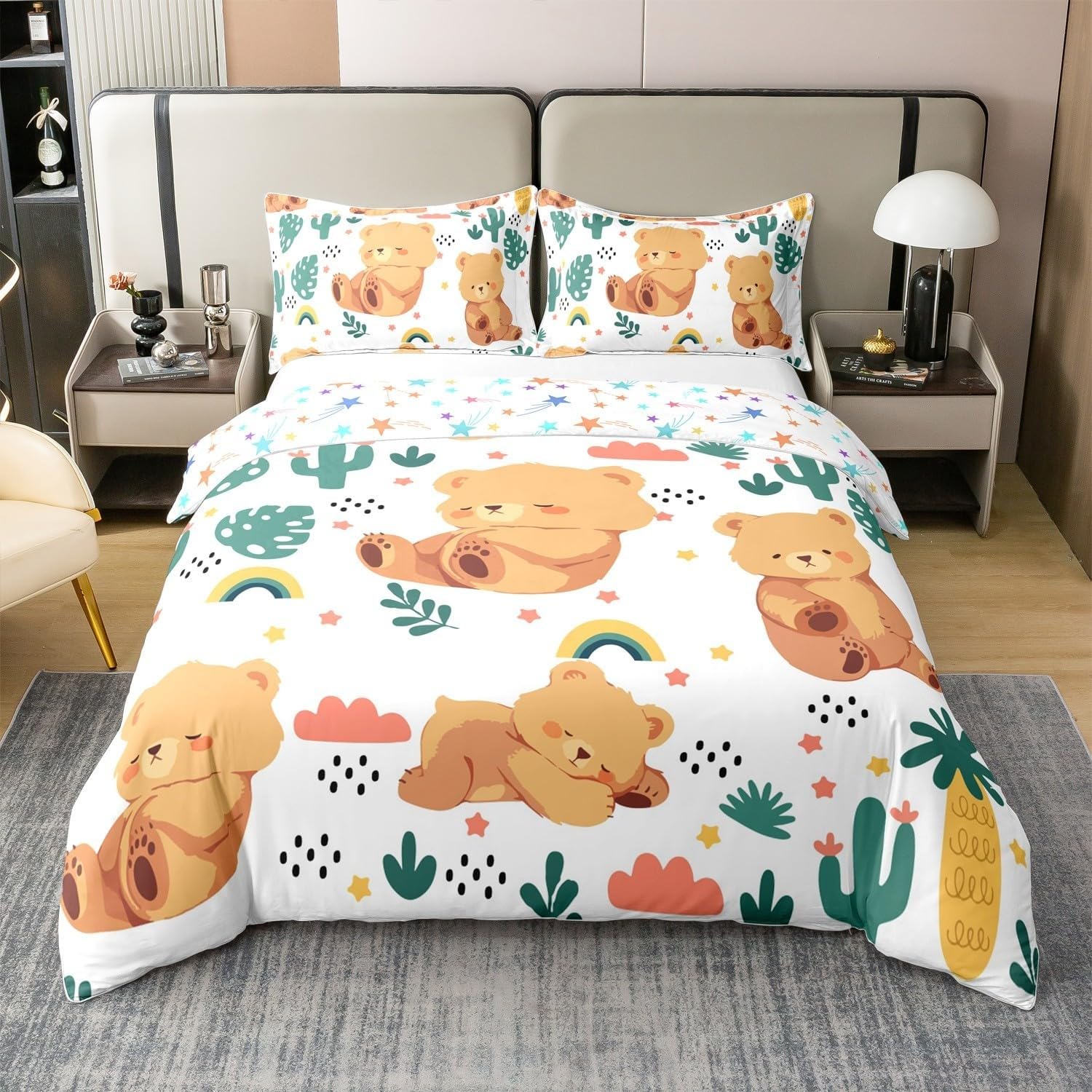 Housse de couette 240x260 animaux ours avec 2 taies d'oreiller