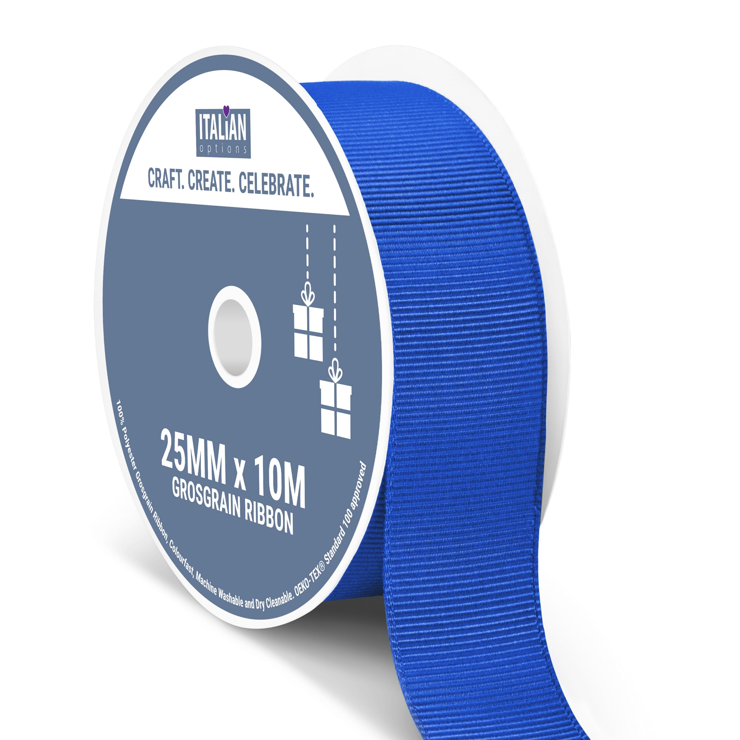 Italian Options Grosgrain Ribbon 25mm, Strong Plain Royal Blue Ribbon for Bows, Wedding, Crafting, Sewing, Hair Accessories, Gift Wrap, 25 mm x 10 Metre Roll, Royal Blue — image 1