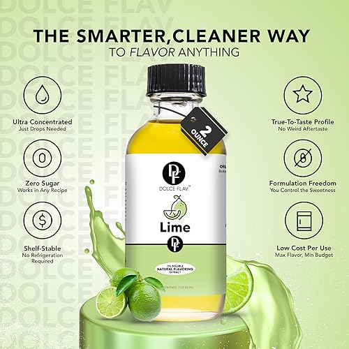 Miniatura 3 de Dolce Foglia Extracto de lima  2 onzas soluble en aceite multiusos saborizante ideal para hacer dulces, hornear, bálsamo labial y helados,