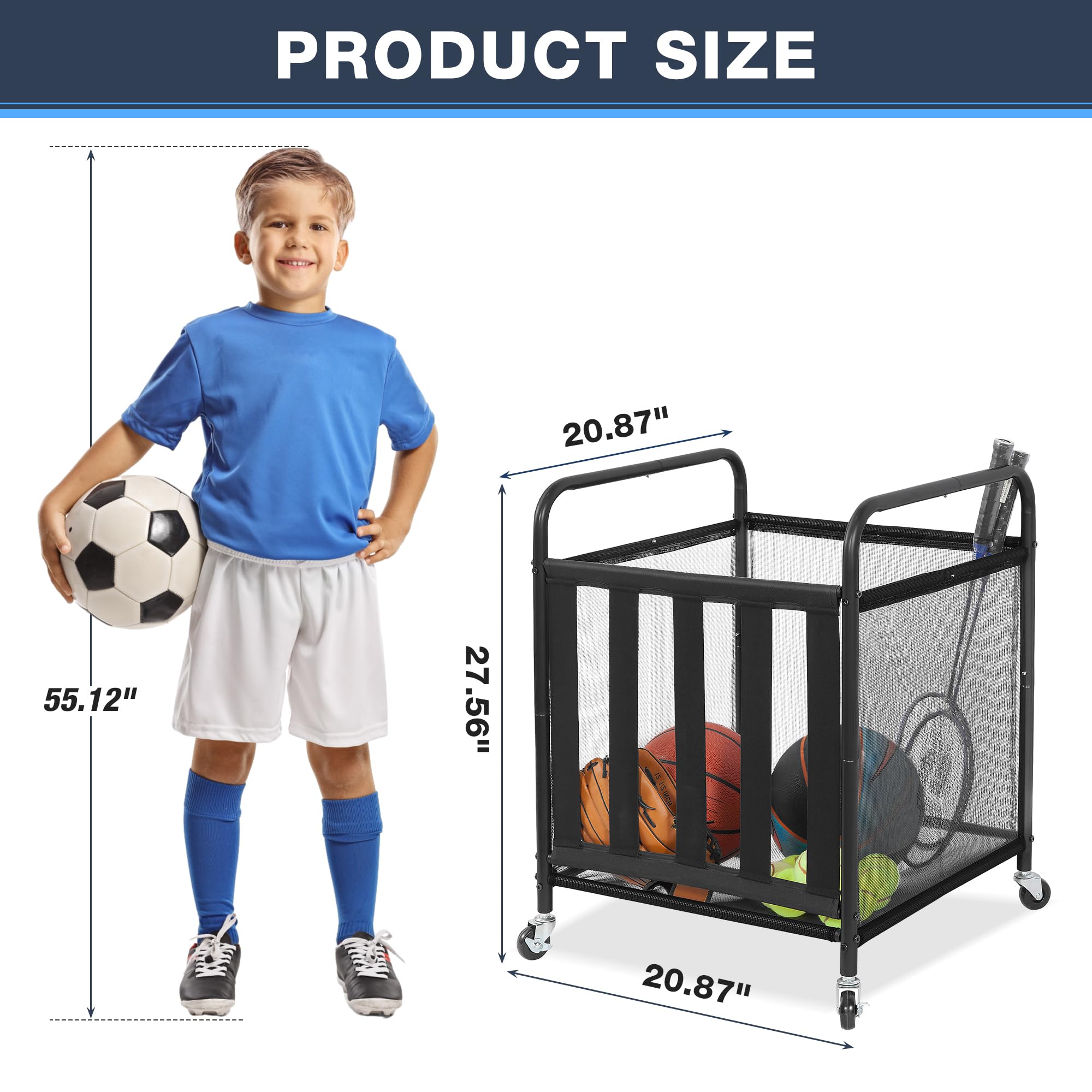 STO STO Rollender Sportball-Aufbewahrungswagen, abschließbarer Basketballkäfig mit elastischen Bändern, Sportgeräte-Halter für drinnen und draußen, Stahl-Aufbewahrungsregal für Spielplatz und