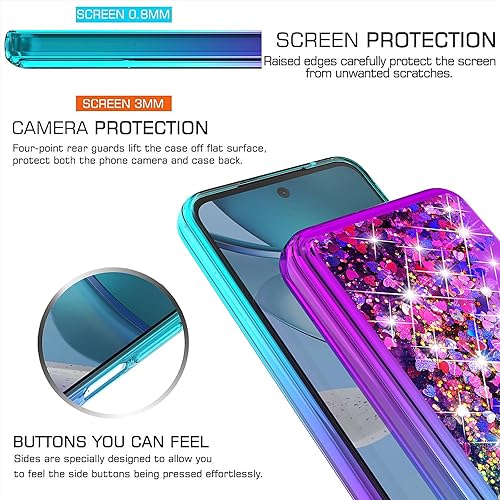 Miniatura 4 de Funda para Moto G 5G 2023 con protector de pantalla HD, diseño de arena movediza con purpurina líquida flotante para niñas Motorola Moto G 5G 2023