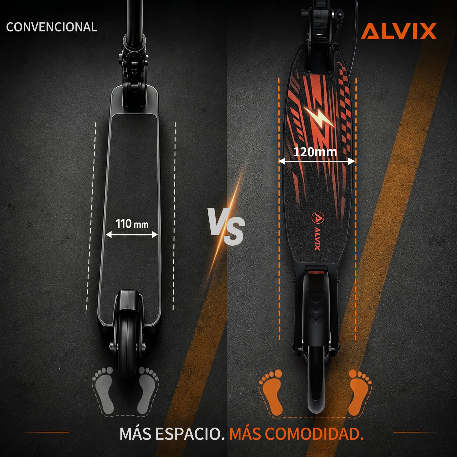 ALVIX Patinete infantil con freno de mano y ruedas LED, altura regulable a partir de 6 años, ruedas de 200 mm, patinete plegable con correa, plataforma ancha, hasta 100 kg