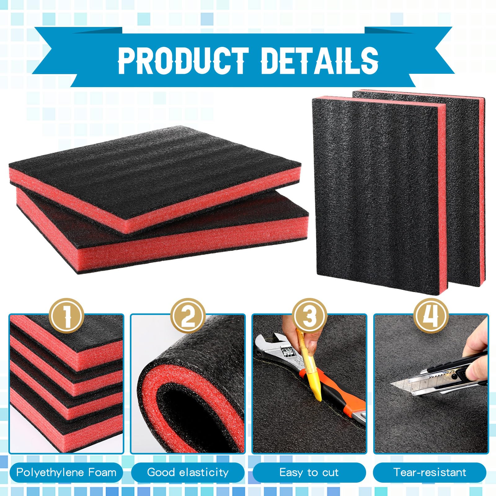 Outus 4 almohadillas de espuma de poliuretano cortables, hojas de espuma para manualidades, caja de herramientas de espuma para cajas, embalaje, acolchado, cámara de herramientas, almacenamiento