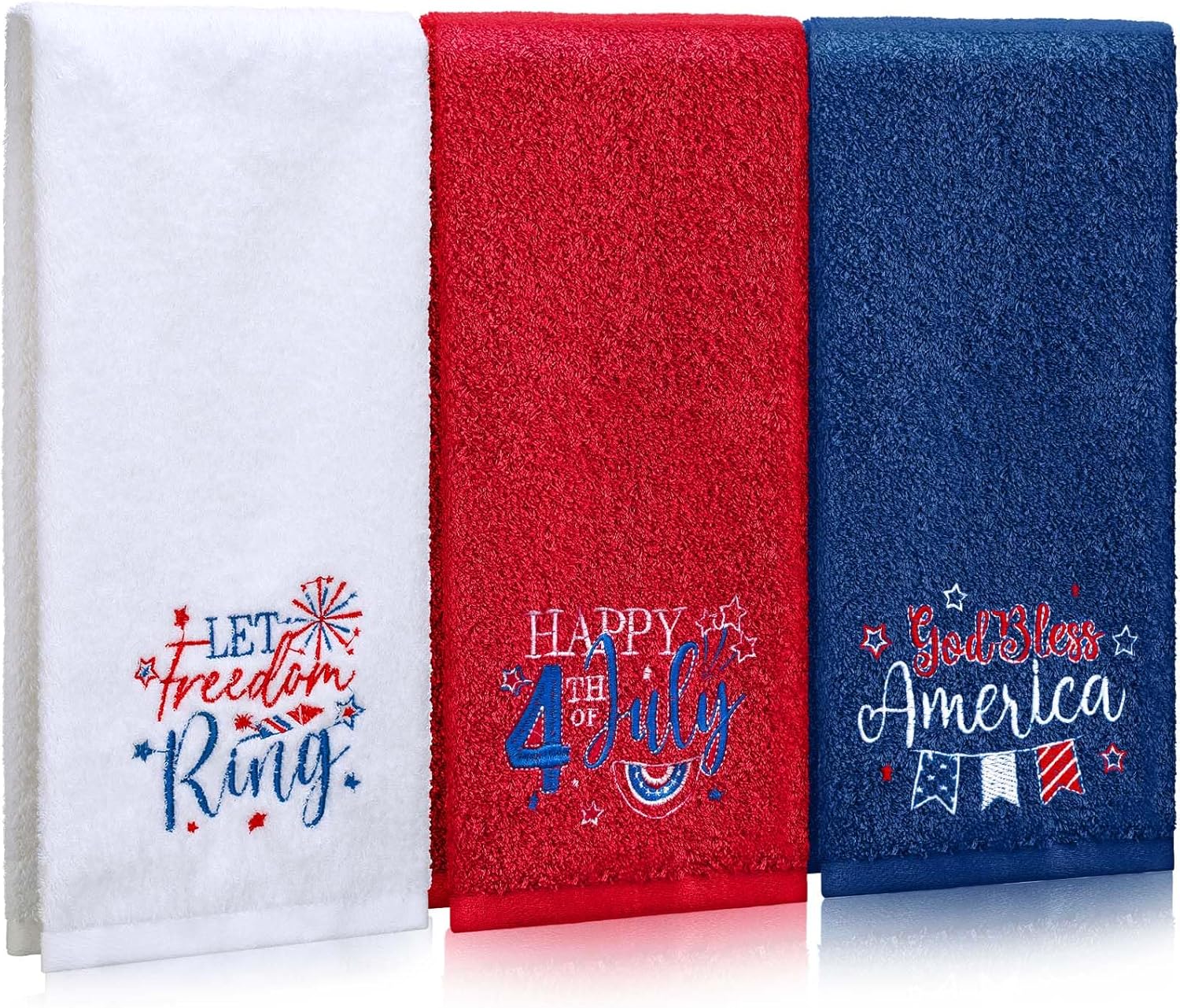 3 Pcs Patriotic Hand Towels 4th of July 100% Cotton Embroidered Bathroom Towels 13. 3 x 29 Inch Independence Day Decorative Dish Cloth Red White and Blue Absorbent Dishcloth for Bath Cleaning