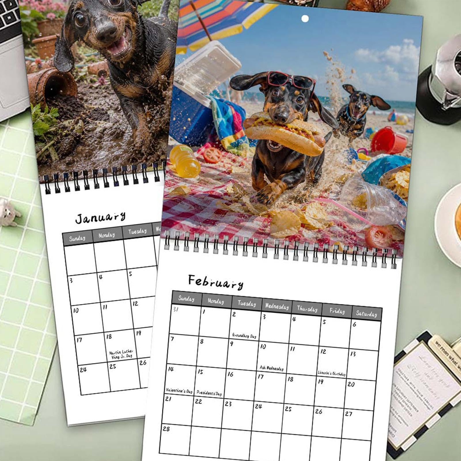 Calendrier mural 2027 Teckel – 12 mois, spiralé | Agenda journalier