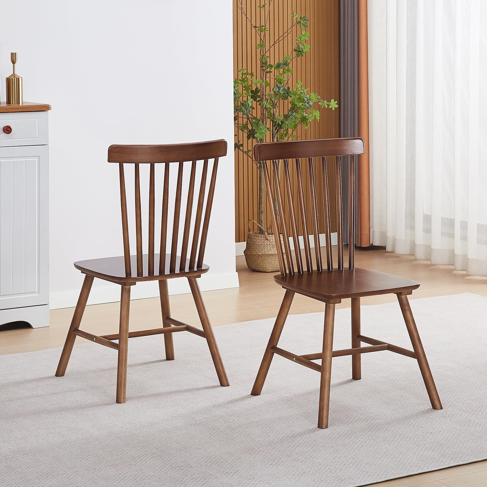 Amazon.com - paonne Walnut Solid Wood Windsor Dining Chairs Set of