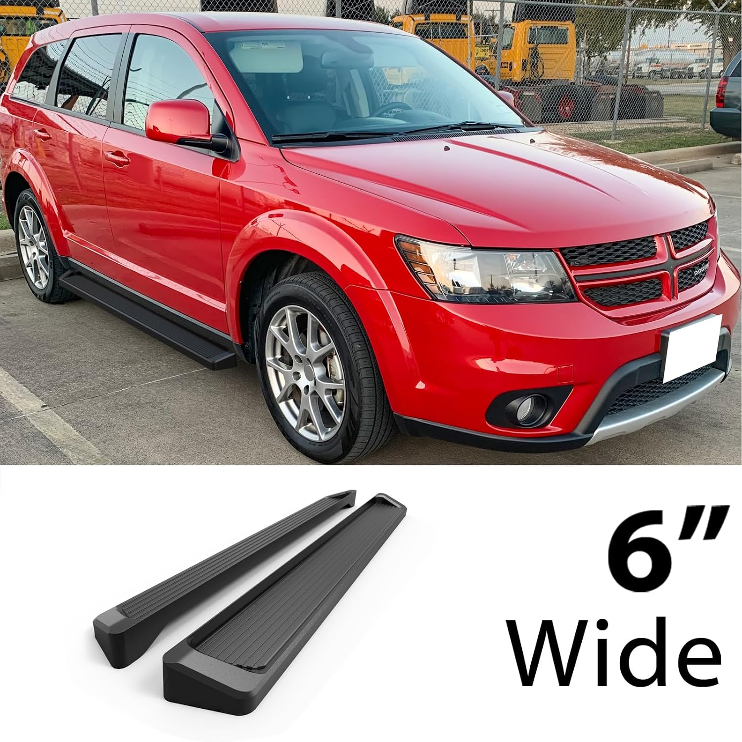 HD Ridez Running Board 6" Black Compatible with Dodge Journey 2009-2020 (Nerf Bar Side Steps Side Bars)