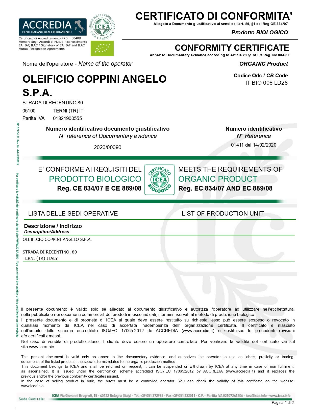 COPPINI TERNI Olio Extra vergine di Oliva Coppini Biologico Italiano - 5 L