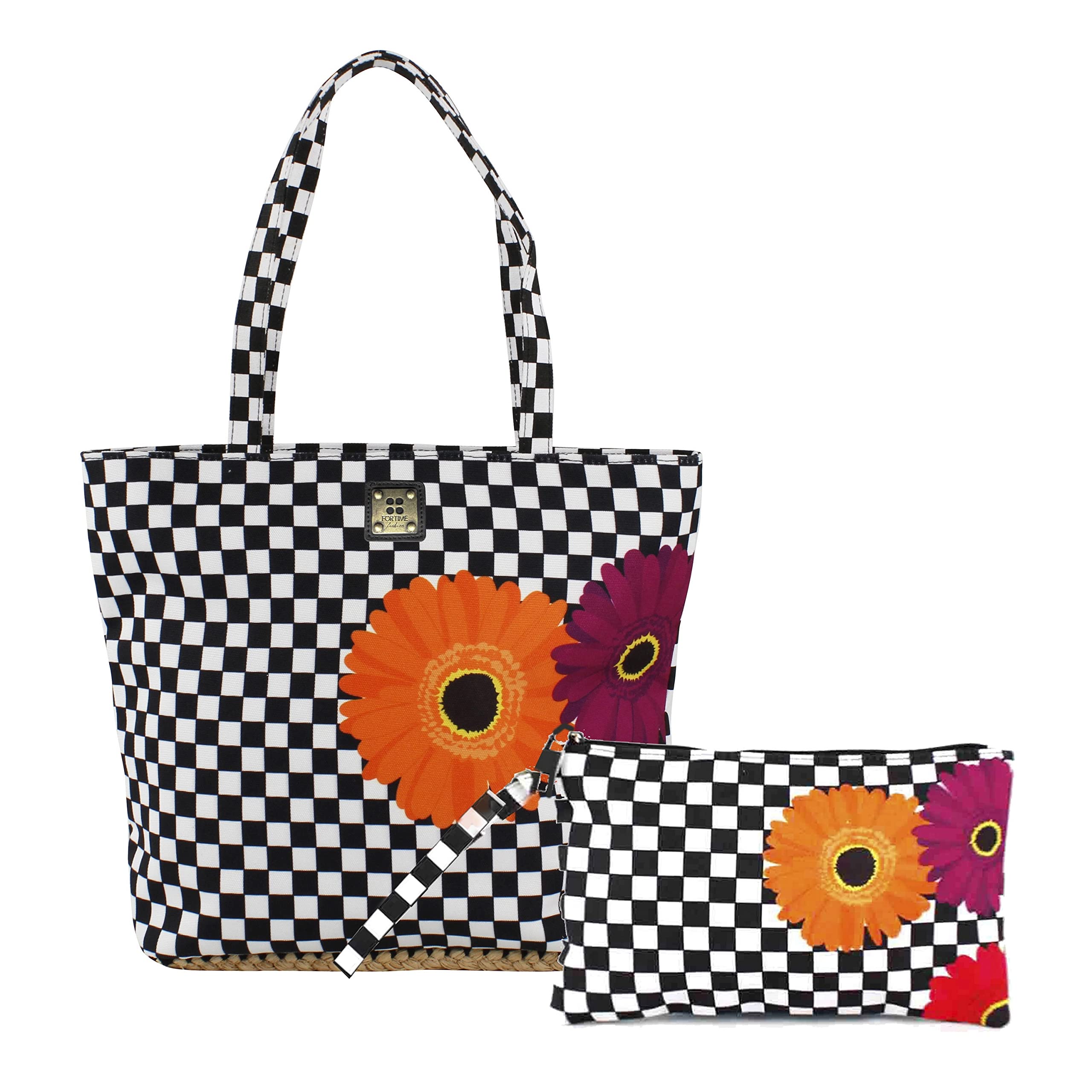For TimeBolso lona mujer cubierto - Bolso playa mujer - bolso mujer - the tote bag beach - incluye Bolso playa con bandolera verano mediana para mujer de lona para la playa o viaje, Rosaestela