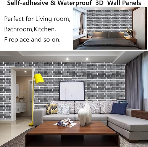 Miniatura 5 de Paneles de pared 3D para despegar y pegar, papel tapiz de ladrillo 3D para despegar y pegar, paquete de 10 paneles de pared autoadhesivos