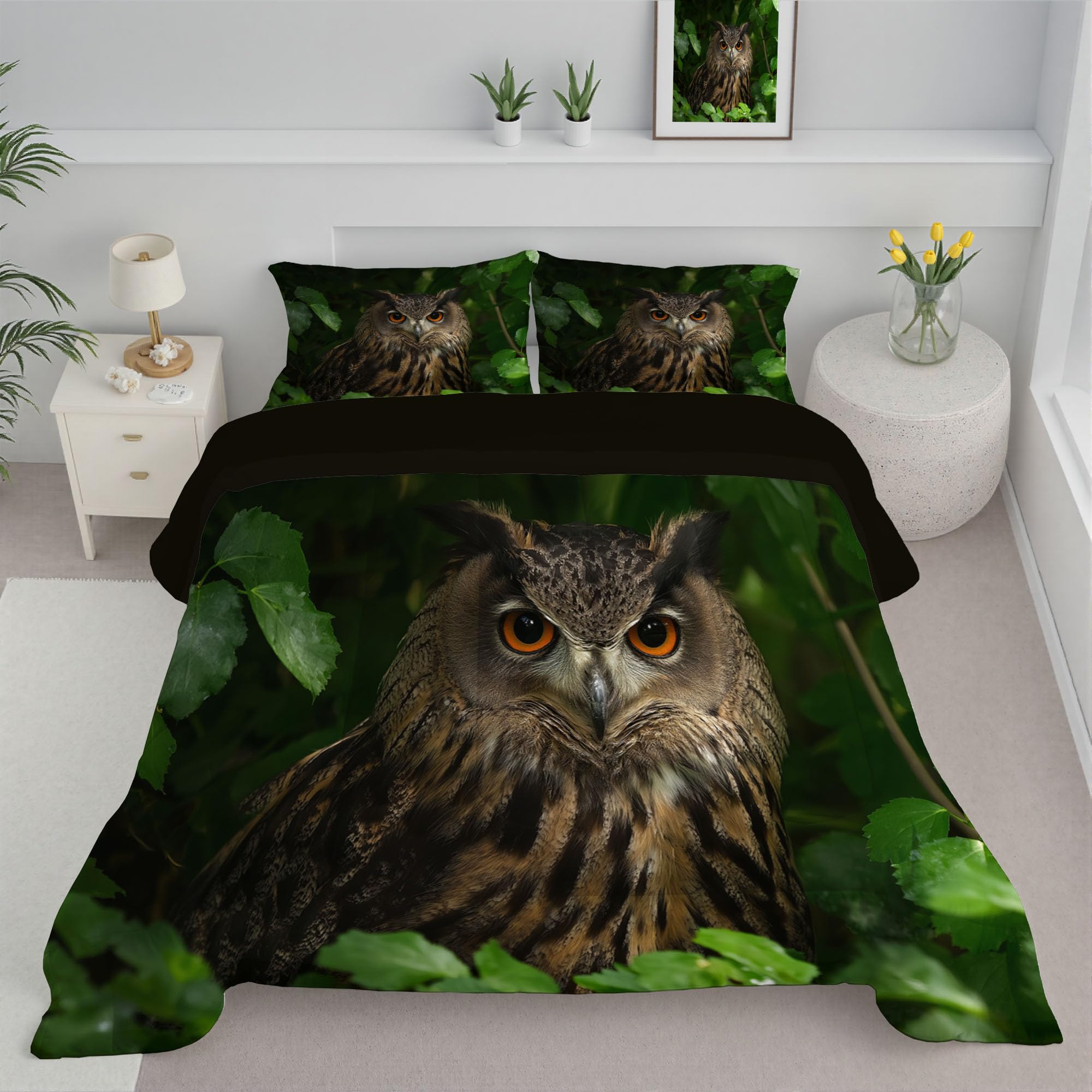 Couette 140x200 cm hibou sauvage imprimée 4 saisons pour lit une place