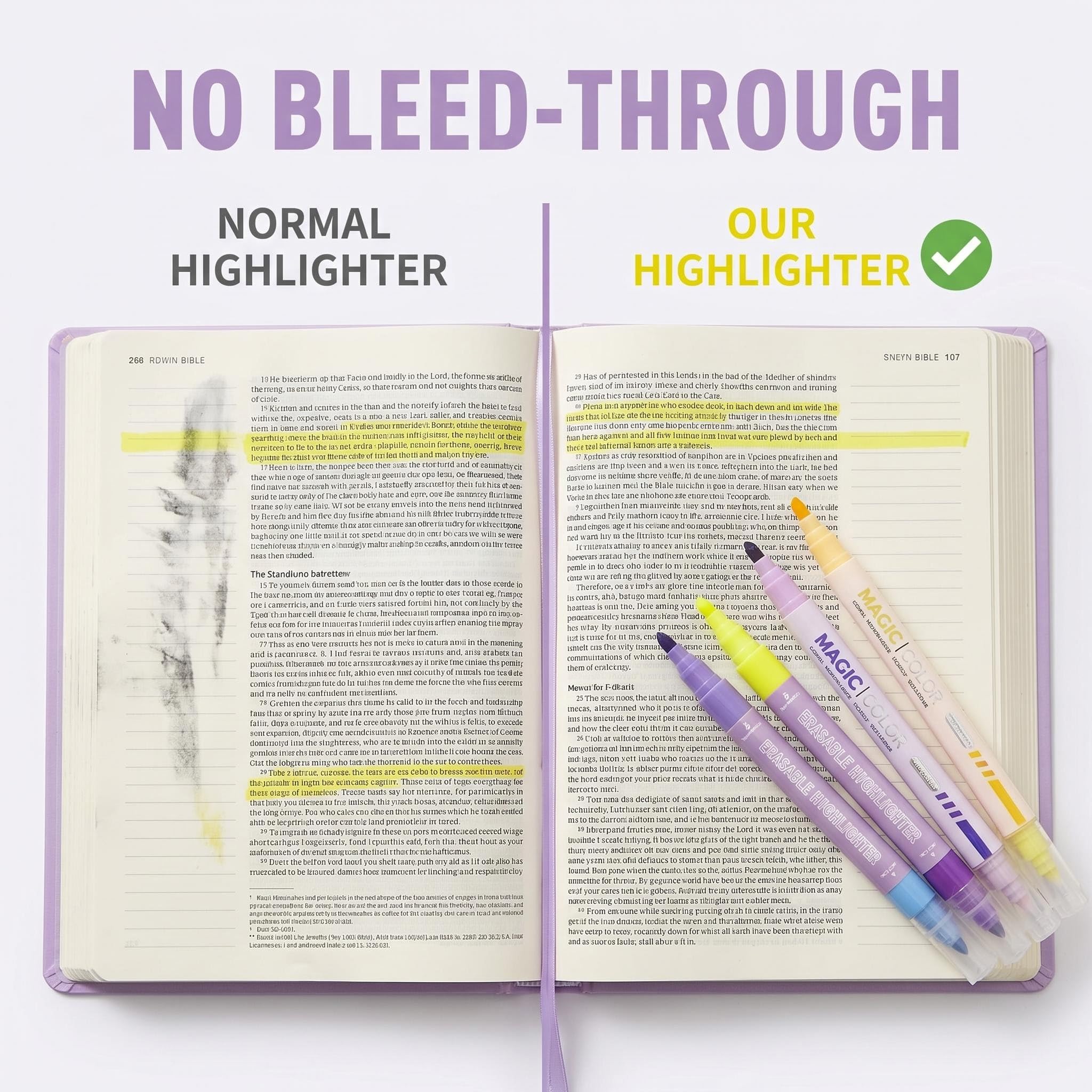 Löschbare & Dual Tip Textmarker Set, 2 in 1 Kombination Pastell Textmarker, No Bleed Marker für Bibelstudium, Schule Bürobedarf