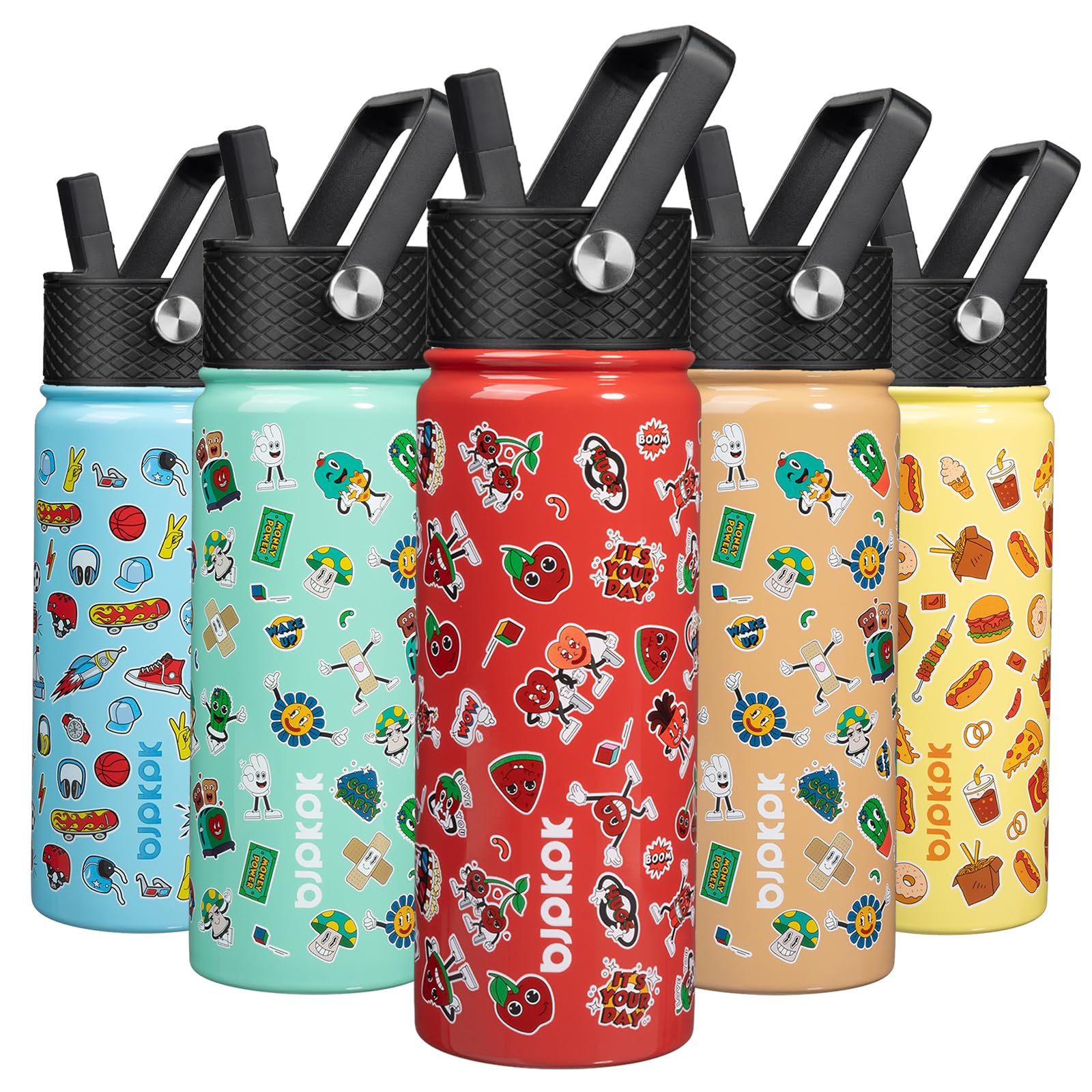BJPKPK Insulated Water Bottle, 18oz Stainless Steel with Straw Lid