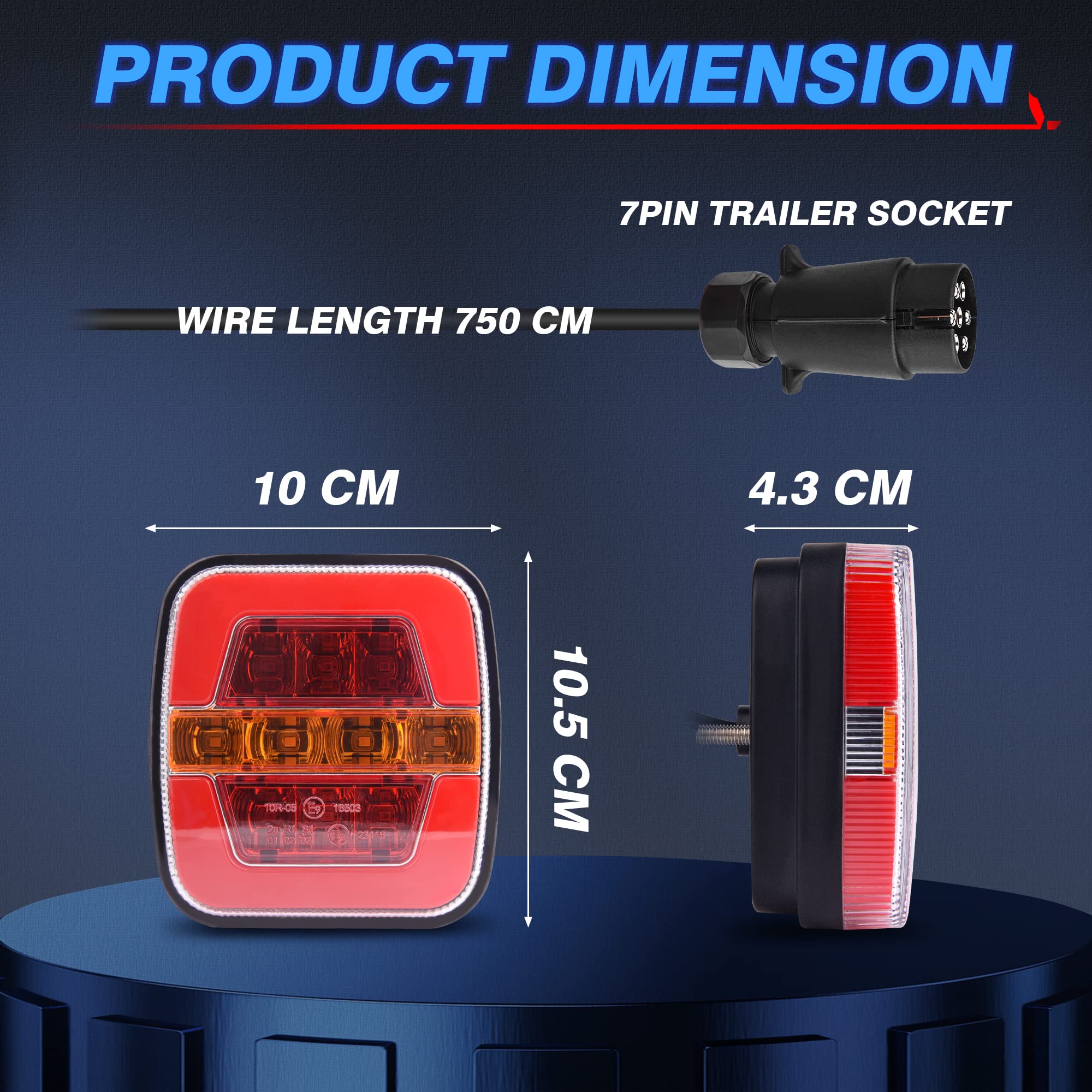 MICTUNING Set di luci posteriori per rimorchio, 7,5 m, cavo con spina a 7 poli omologato