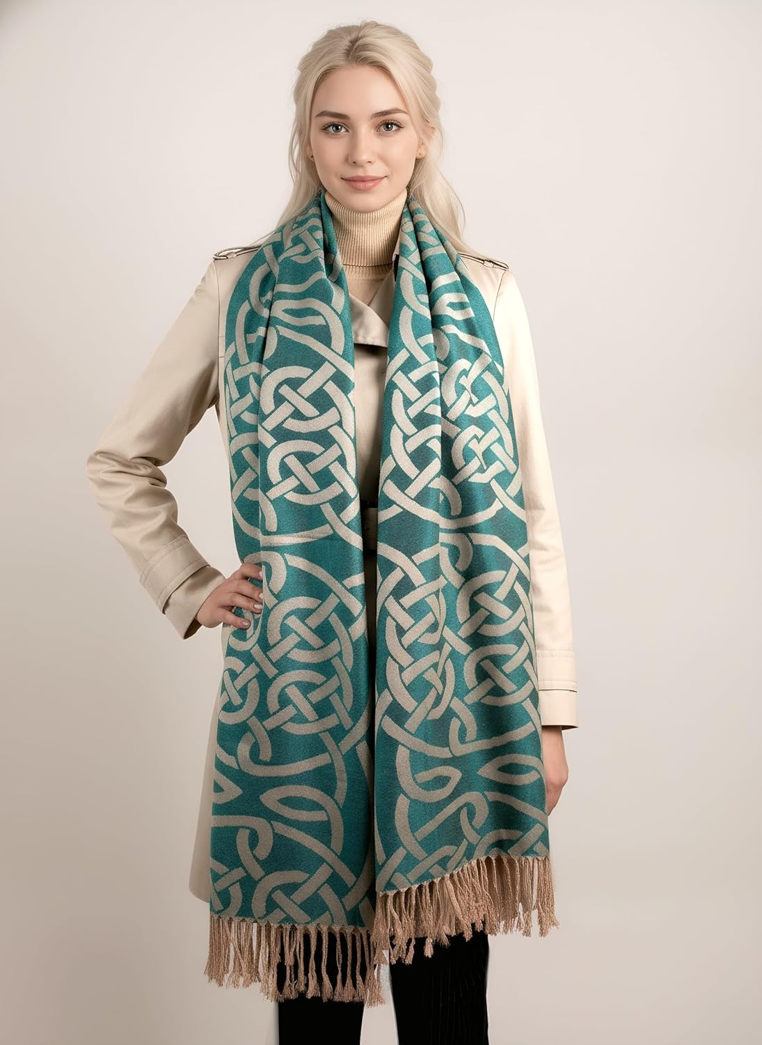 Achillea Soft Silky Celtic Knot Pashmina Scarf for Women, Irish/Scottish Inspired Shawl Wrap for Wedding, Travel & Office - Image 8