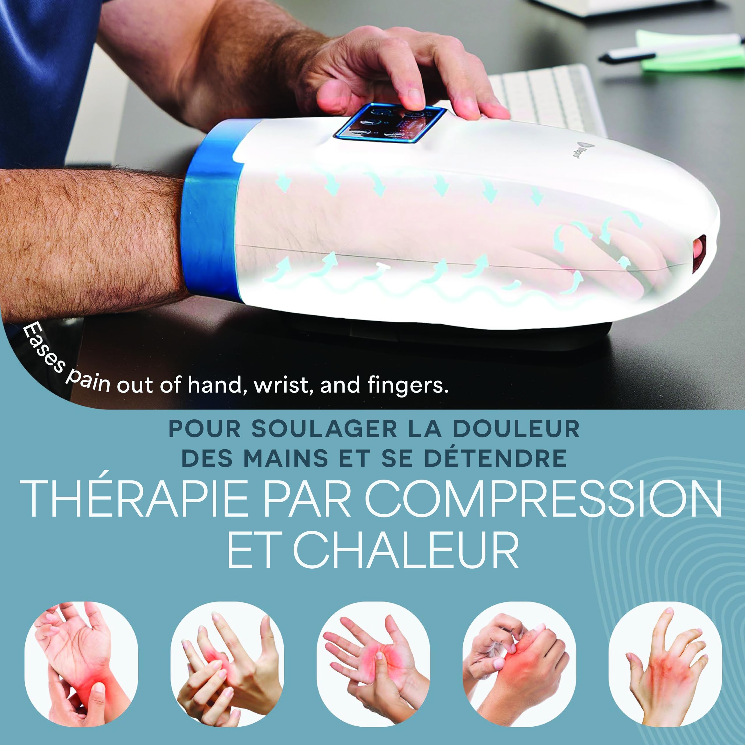 Masseur électrique Pour Mains Avec Chaleur - Compression Air & Acupuncture - Détente Paume, Doigts, Poignet
