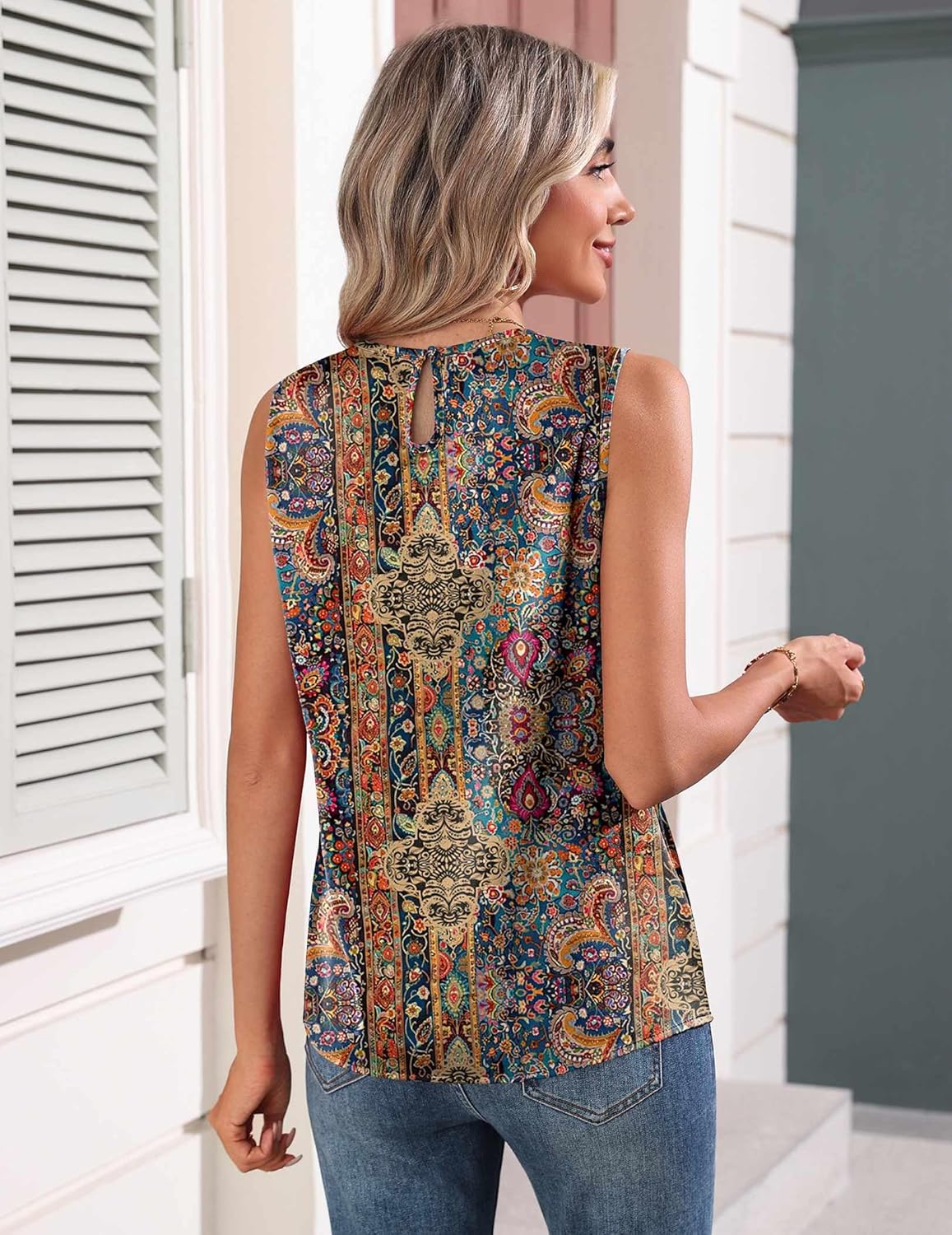 Zeagoo Womens Silk Satin Tank Tops Crew Neck Pleated Camisole Sleeveless Business Work Blouse Dressy Casual Summer Shirt - Image 2