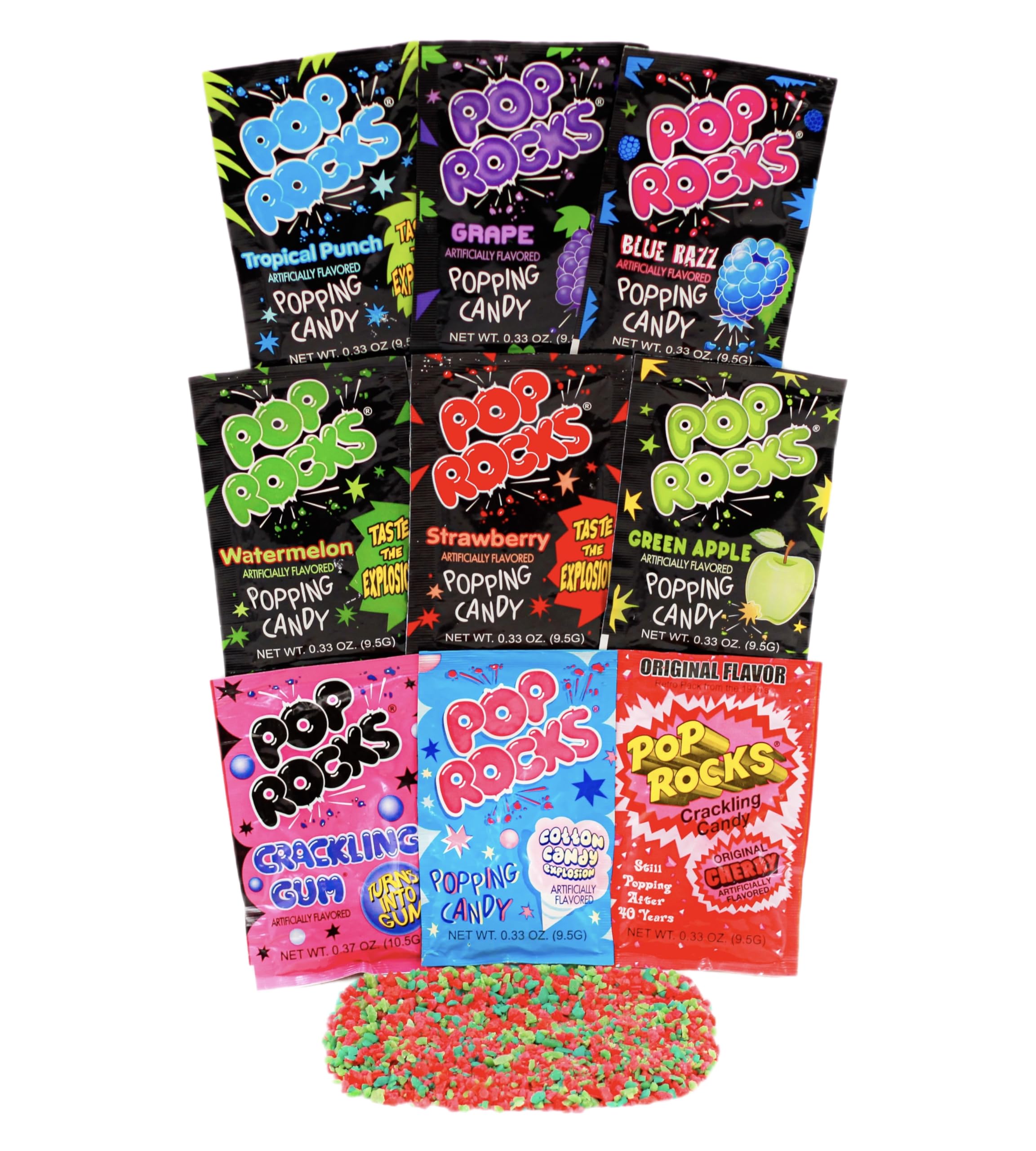 Pop Rocks (9 Pack) -9 Individually Wrapped Packets of Pop Rocks Candies - 9 Assorted Flavors of Crackling Popping Candys