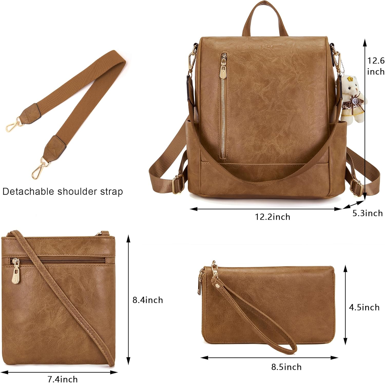 Soperwillton Women Fashion Backpack Purse Anti-Theft Leather Shoulder Bag Travel Multi Pockets Handbag Wallet Set 3pcs - Image 6