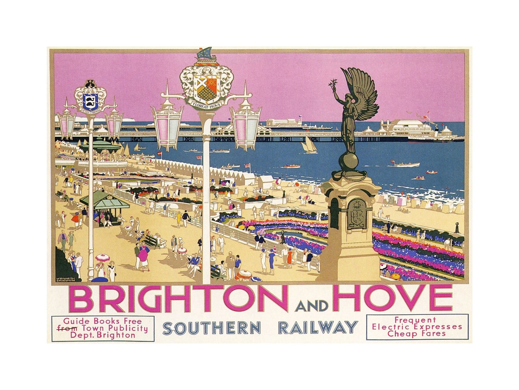 Wee Blue Coo Brighton Hove Sussex Beach Pier Sea Pink Sky Picture Wall Art Print