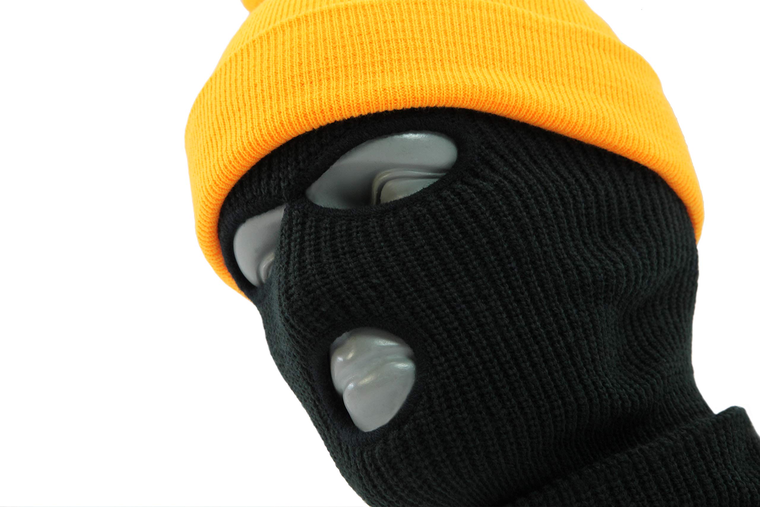 AcademyFits Quality Full Face Knit Ski Mask Beanie Men Women Unisex One Hole Three Hole Winter Headwear Face Mask Protection ((A) Black Ski/Black Beanie)