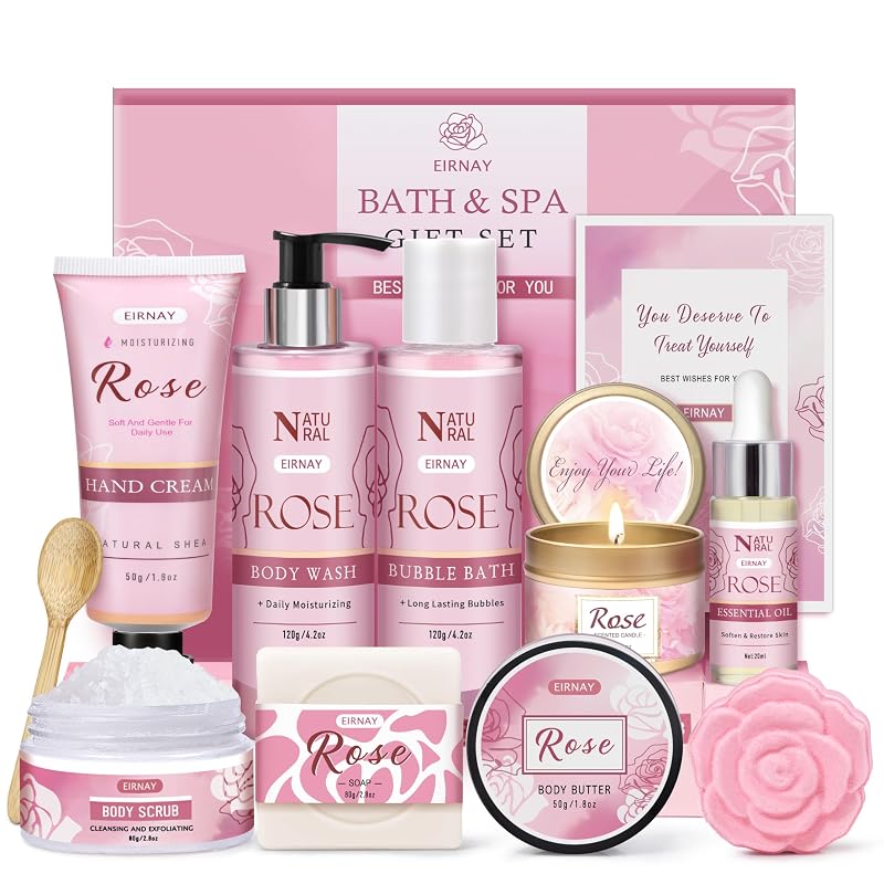 Kit de cuidados corporais EIRNAY com fragrância de rosa e caixa para presente