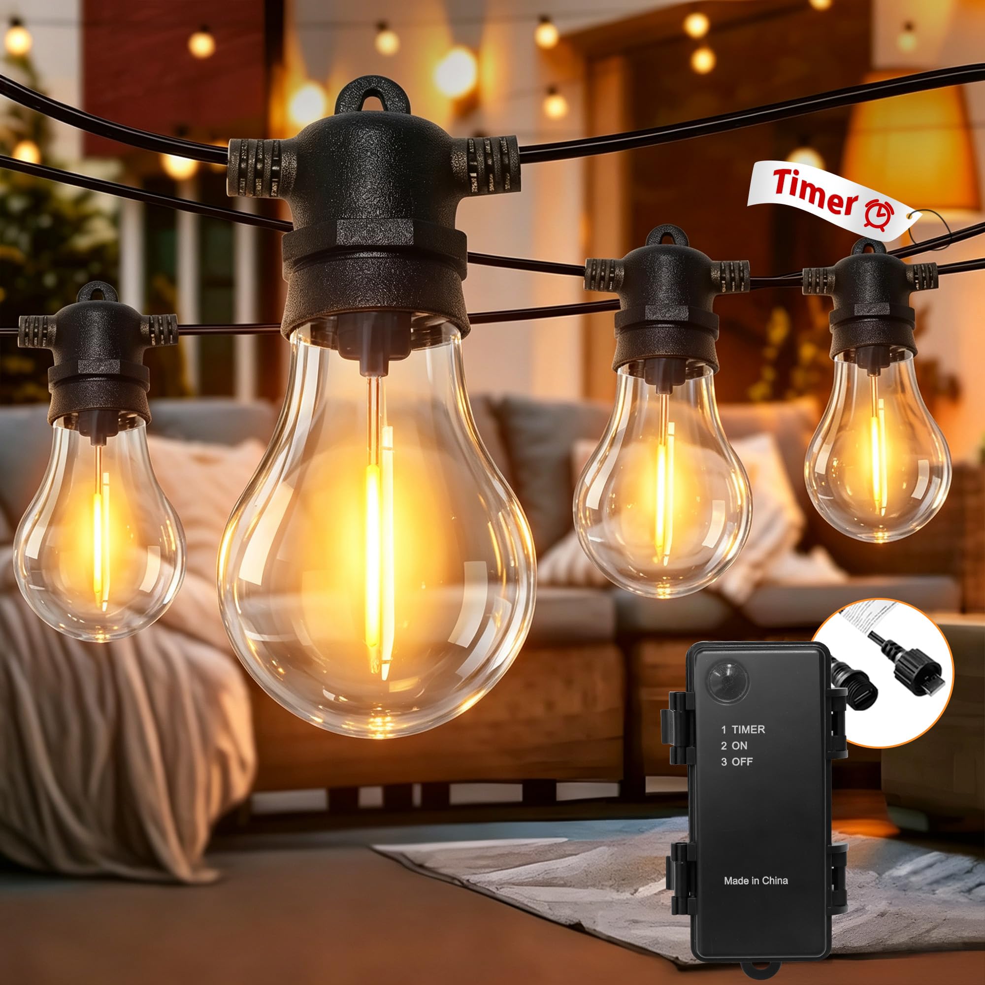 aurogeek Battery String Lights Outdoor 11m/36ft LED Festoon for Garden