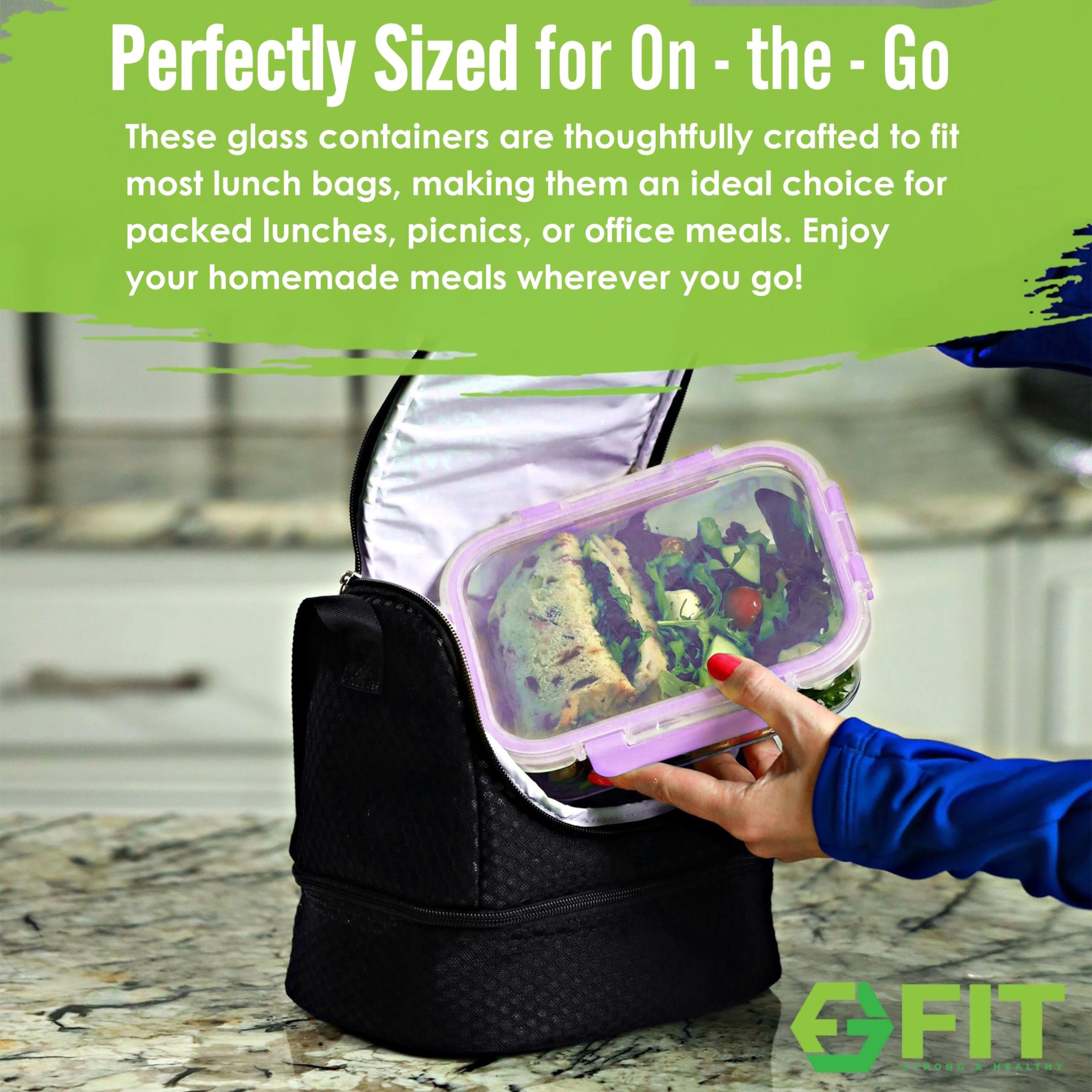 1 & 2 & 3 Compartment Glass Meal Prep Containers (3 Pack, 35 oz) - Glass Food Storage Containers with Lids, Glass Bento Box Containers, Portion Control, Airtight, Oven & Freezer safe, BLACK Lids