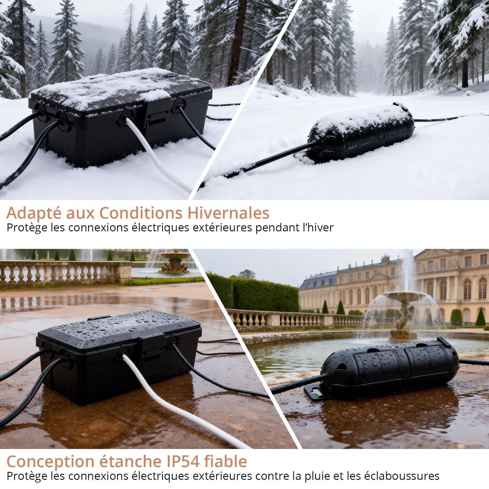 Kamtop Boîtier Étanche Extérieur IP54 – Coffret de Protection Électrique ABS, Résistant aux Intempéries, pour Jardin, Éclairage Extérieur, Rallonge, Installation Facile