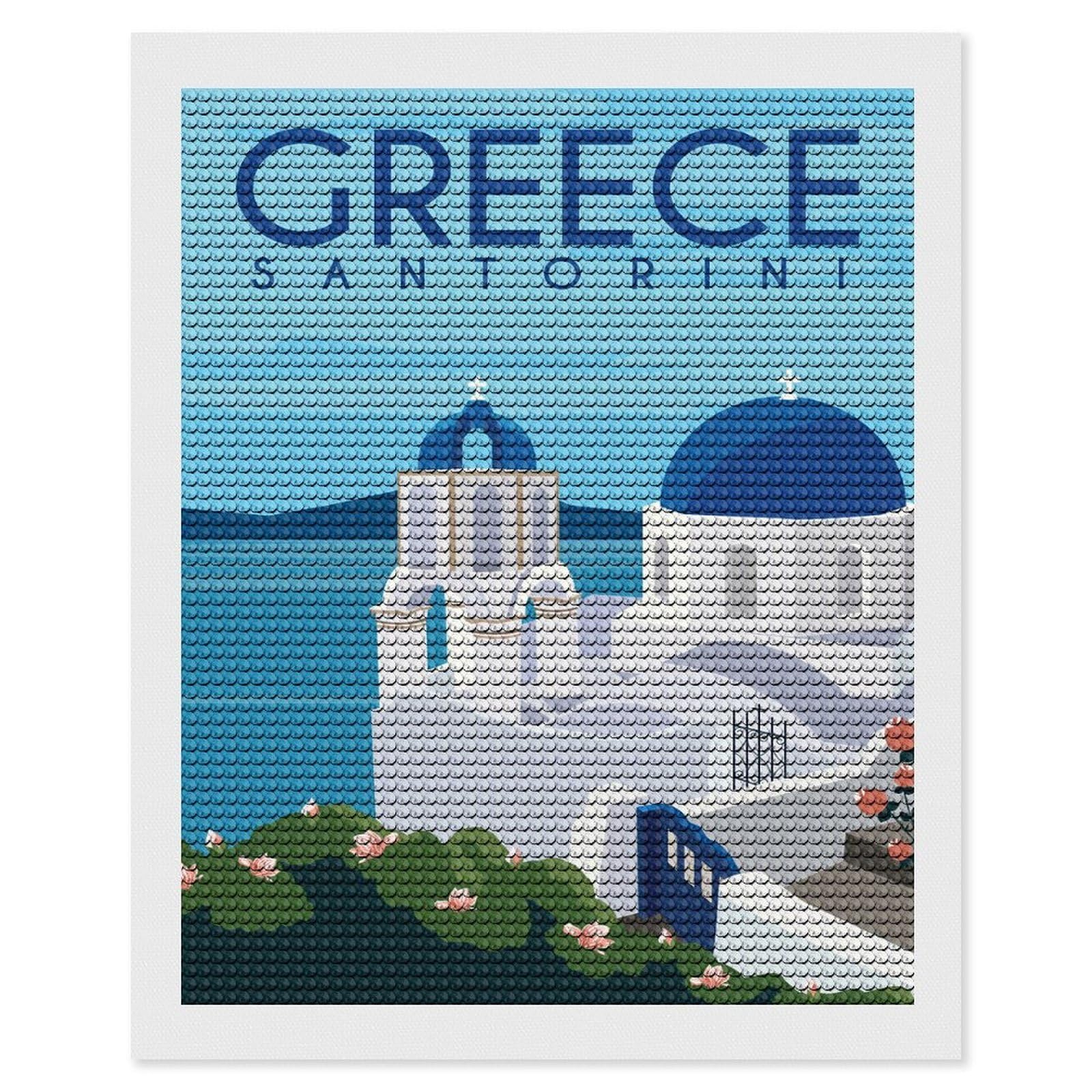 Junmoney Santorini Greece Diamond Painting Kit 16"x20", Easy Handmade Project, Easy to Enjoy, Aesthetic Room Decor, Christmas Gift