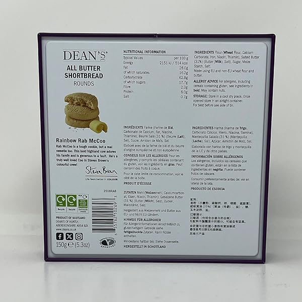 Dean's Rainbow Rab McCoo All Butter Shortbread Metall-Dose, 150 g – Schottisches Buttergebäck in türkisfarbener Knusperdose – Authentisches Shortbread aus Schottland - 2