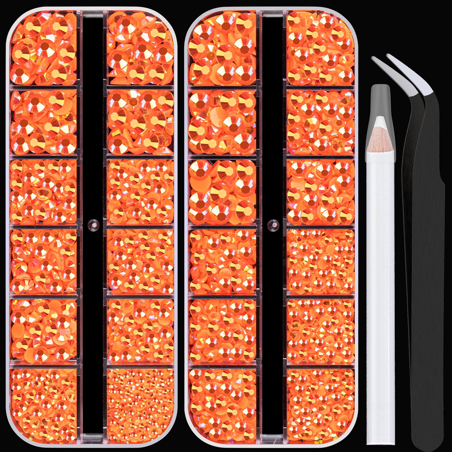 BELLEBOOSTResin Rhinestones for Crafting, 2/3/4/5/6mm Flatback Jelly Rhinestones, 2 Box Orange AB Non Hotfix Crystal Gems for Bedazzling Crafts Mugs Tumblers Clothes Makeup Nail