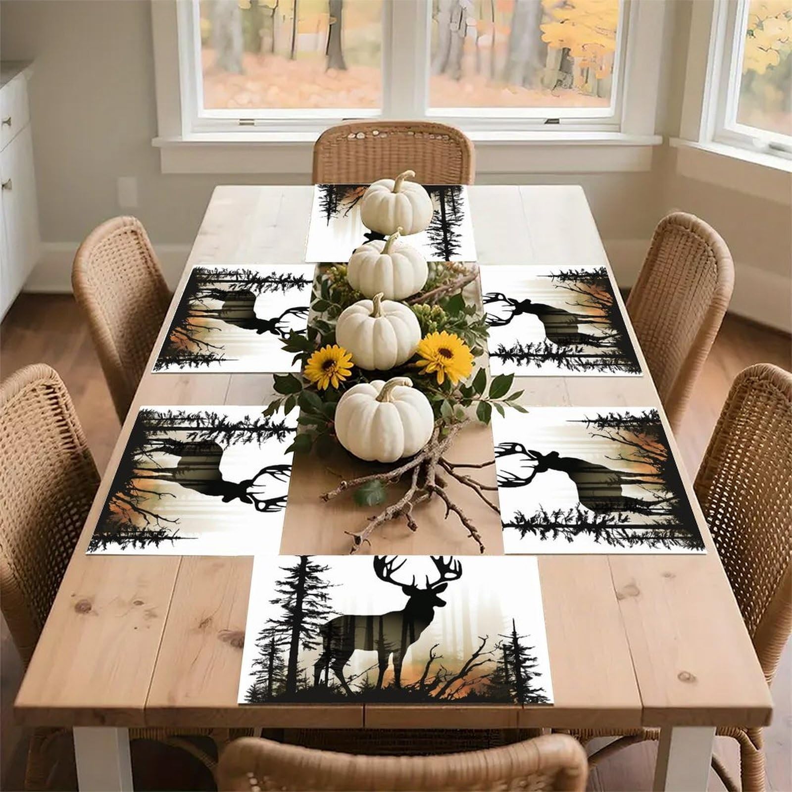 Deer Silhouette Place Mat for Restaurant, Portable Table Mat for Kitchen, Anti-Slip Placemats for Home, Fashionable Place Mats for Wedding, Party, Hotels, Apartments 30x45cm*6