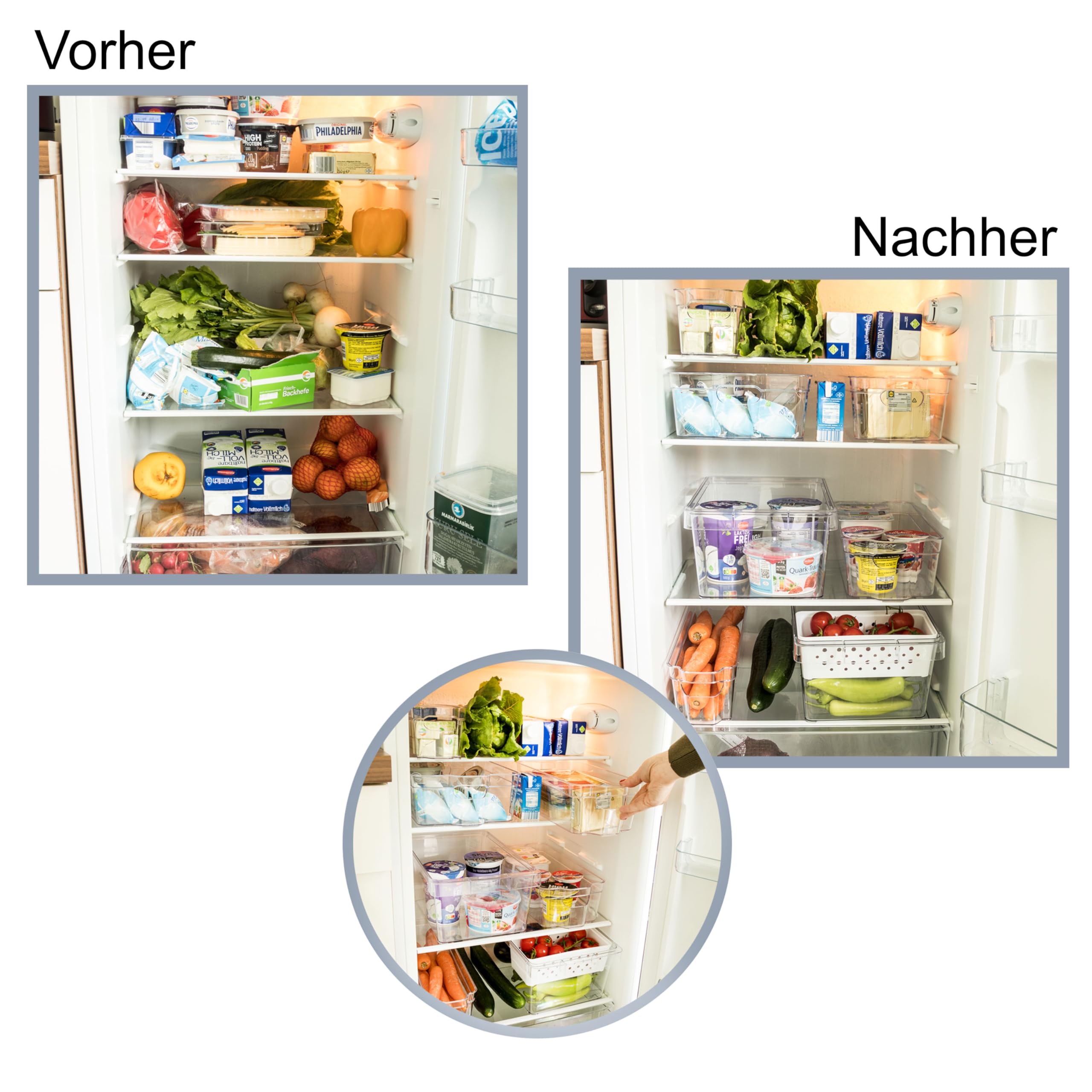 4x Kühlschrank-Organizer Körbchen 37x23x14,5cm durchsichtig transparent Box