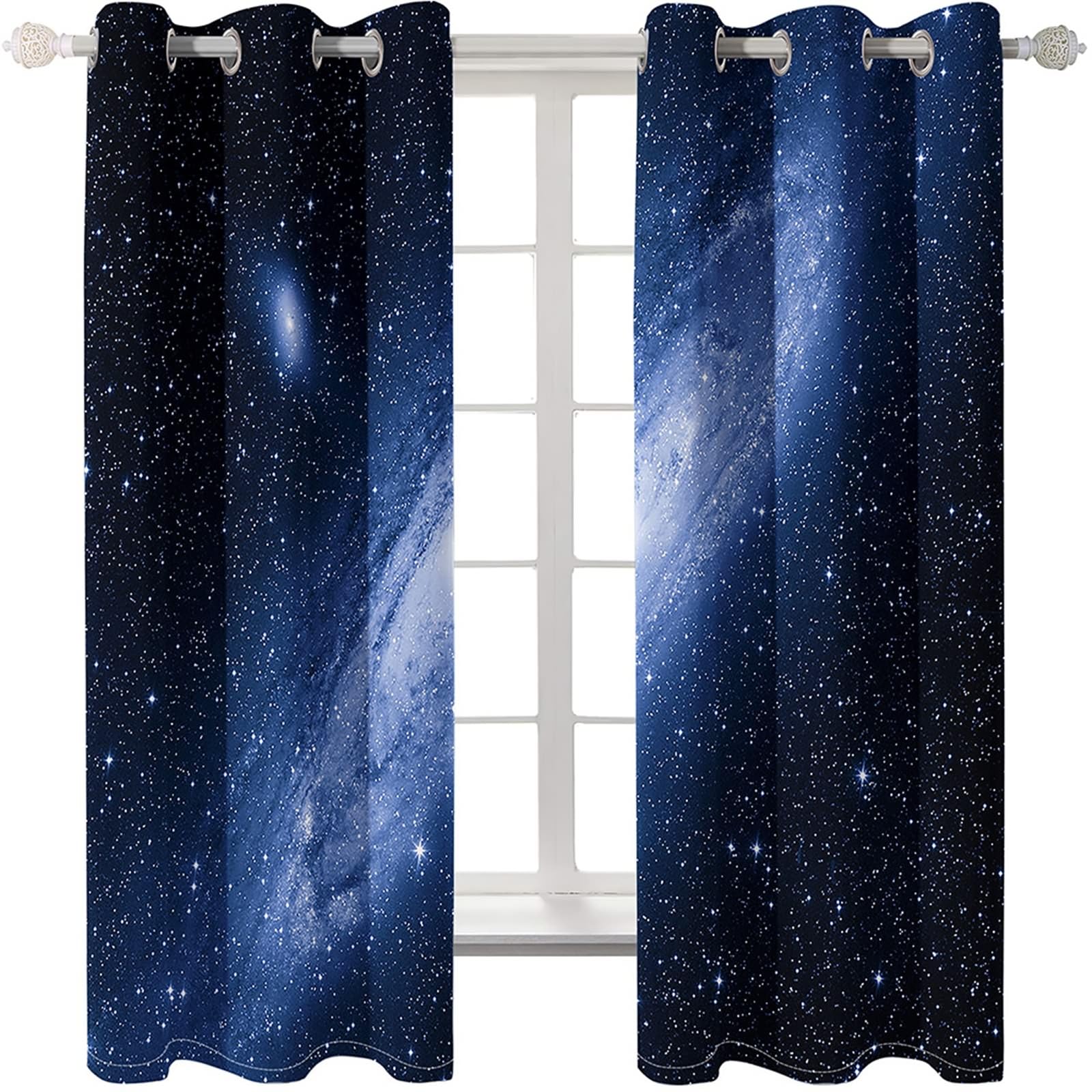 Verdunklungsvorhänge mit Ösen, Gardinen Blickdicht Dunkelblau Sternenhimmel 2er Set H 183 x B 137 cm Abdunkelnde Vorhänge für Wohnzimmer