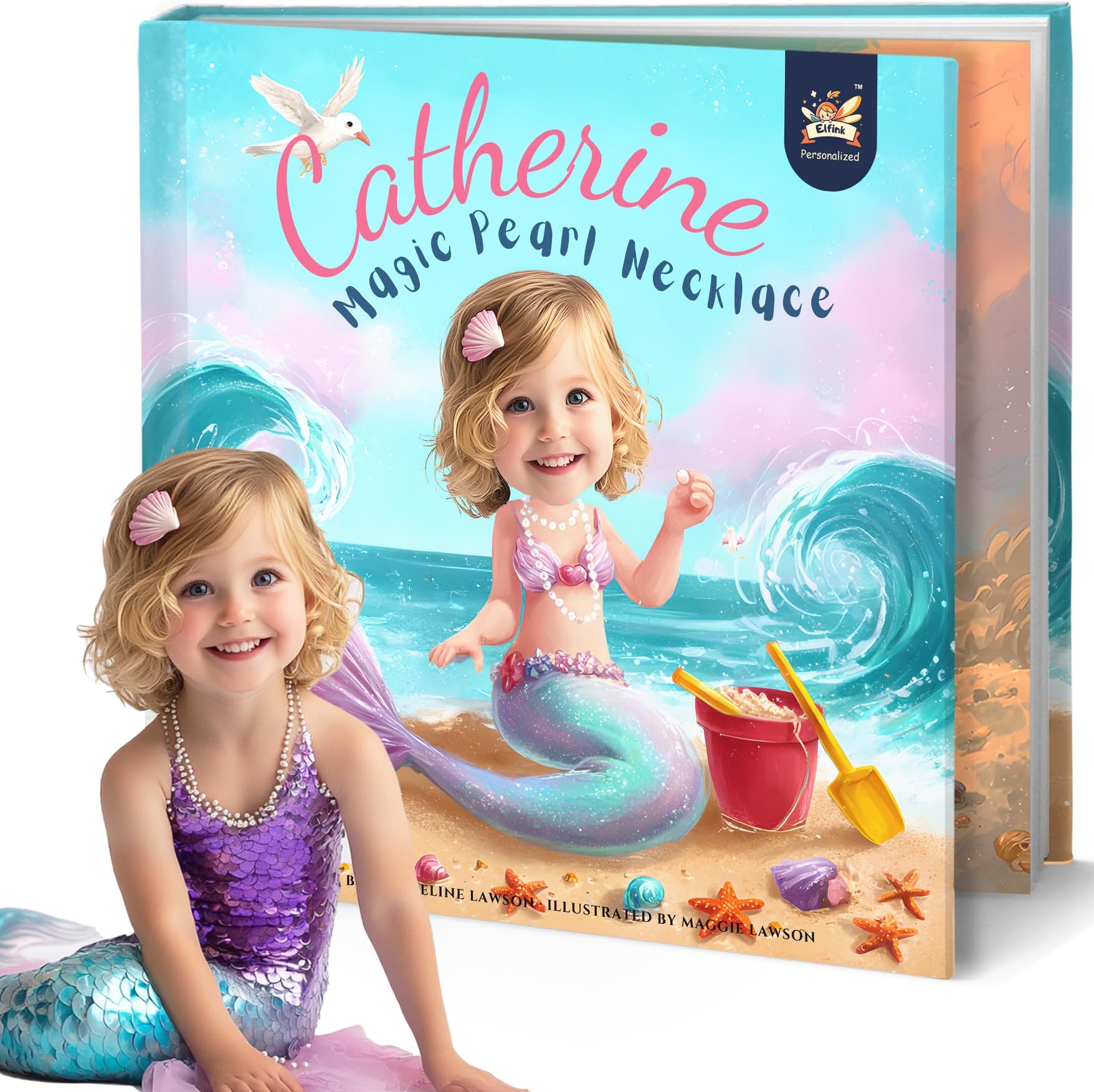 Personalized Mermaid Adventure Book – Magic Pearl Necklace | Custom Name & Photo Children's Story Book | ELFINK (Softcover)