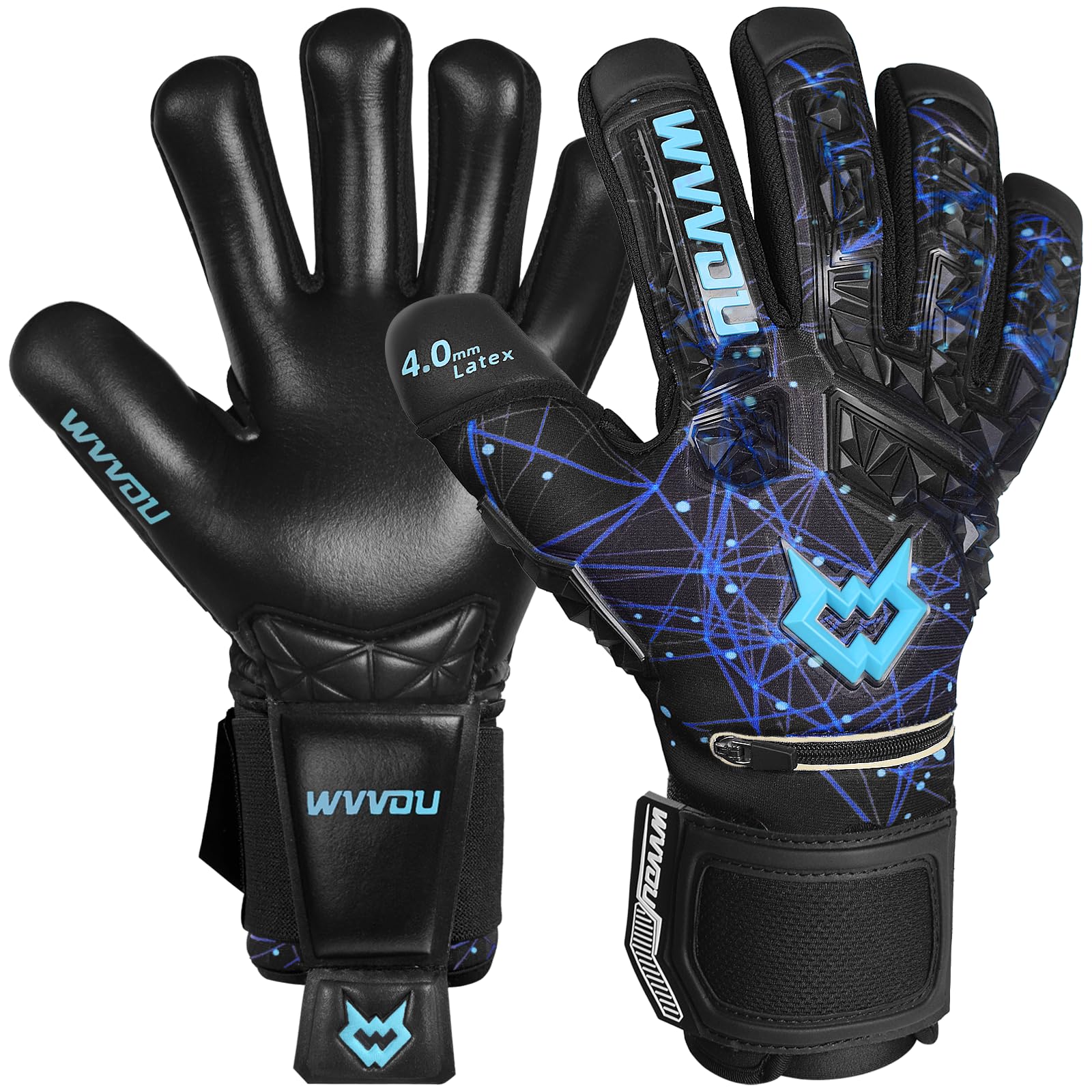 WVVOU Football Goalkeeper Gloves for Adults and Youth, High Performance Football Gloves with 5 Detachable Fingersave, Goalie Gloves with 4mm Sticky Latex Palm (Blue, 6) — image 1