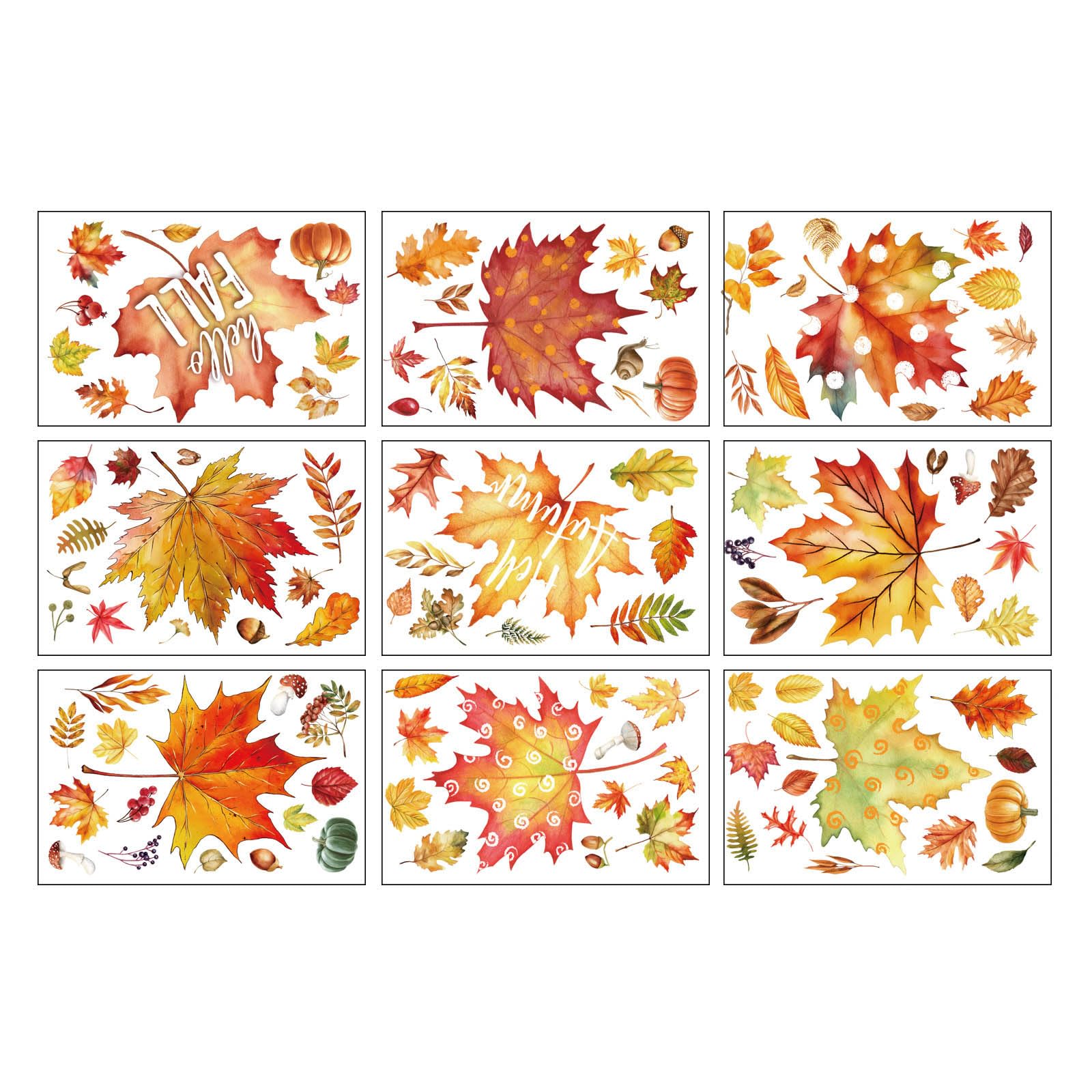 Seasonal Statics Cling Window Sticker 9 Sheets Thanksgiving Decorations with Harvest Motifs Safe for Kids Not Residues Adhesive Window Clings