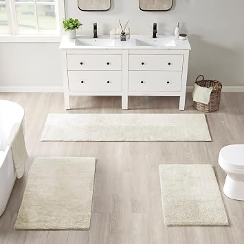 Beautyrest Plume Reversible Cotton Bathroom Rug, Medium Pile, Feather Touch, Soft, Plush, Luxurious Bath Mat, Absorbent, Quick Dry, Spa Quality Shower Room Decor, 24" x 72", Ivory
