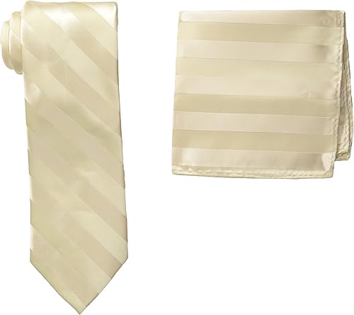 Stacy Adams Conjunto de corbata de rayas formales de tejido sólido para hombre
