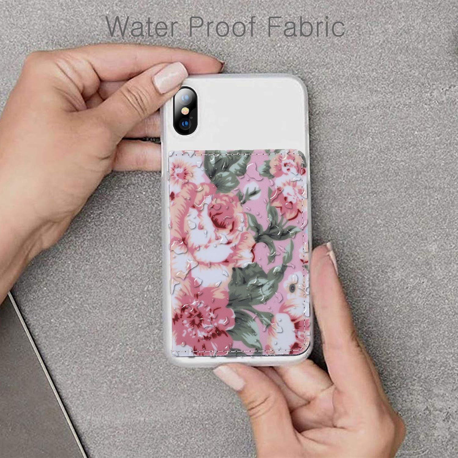 ID Card Holder for Back of Phone Leather Phone Wallet Stick On with Stand Flip Waterproof Leather Adhesive Wallet for Most Cellphones (Pink Floral) image 5