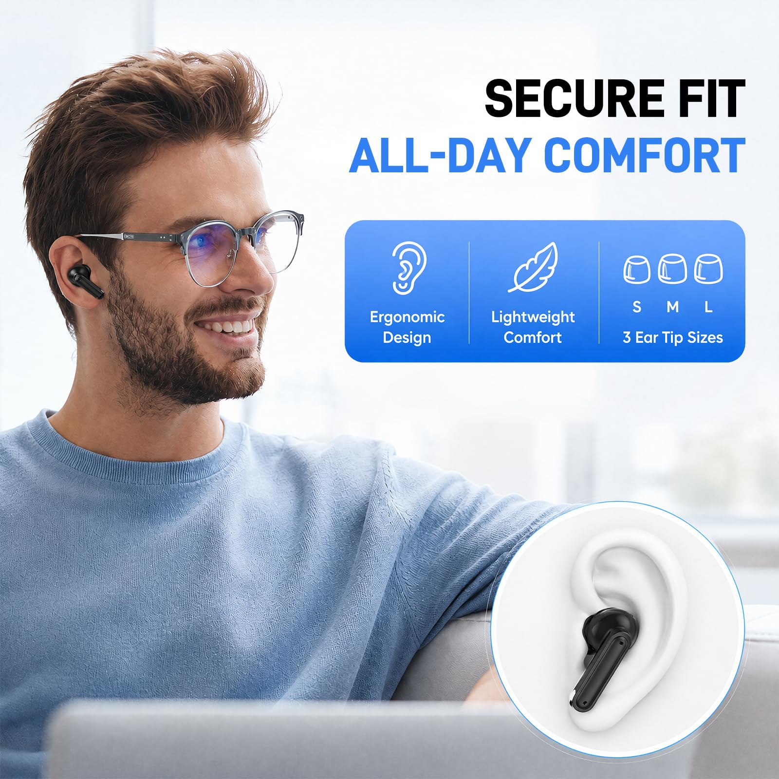 Cuffie Bluetooth, 2024 Auricolari Bluetooth 5.3 Stereo HiFi con 4 HD Mic, Cuffie Wireless In Ear ENC Cancellazione Rumore, Cuffie Senza Fili con LED Display 50 Ore, IP7 Impermeabile, Nero