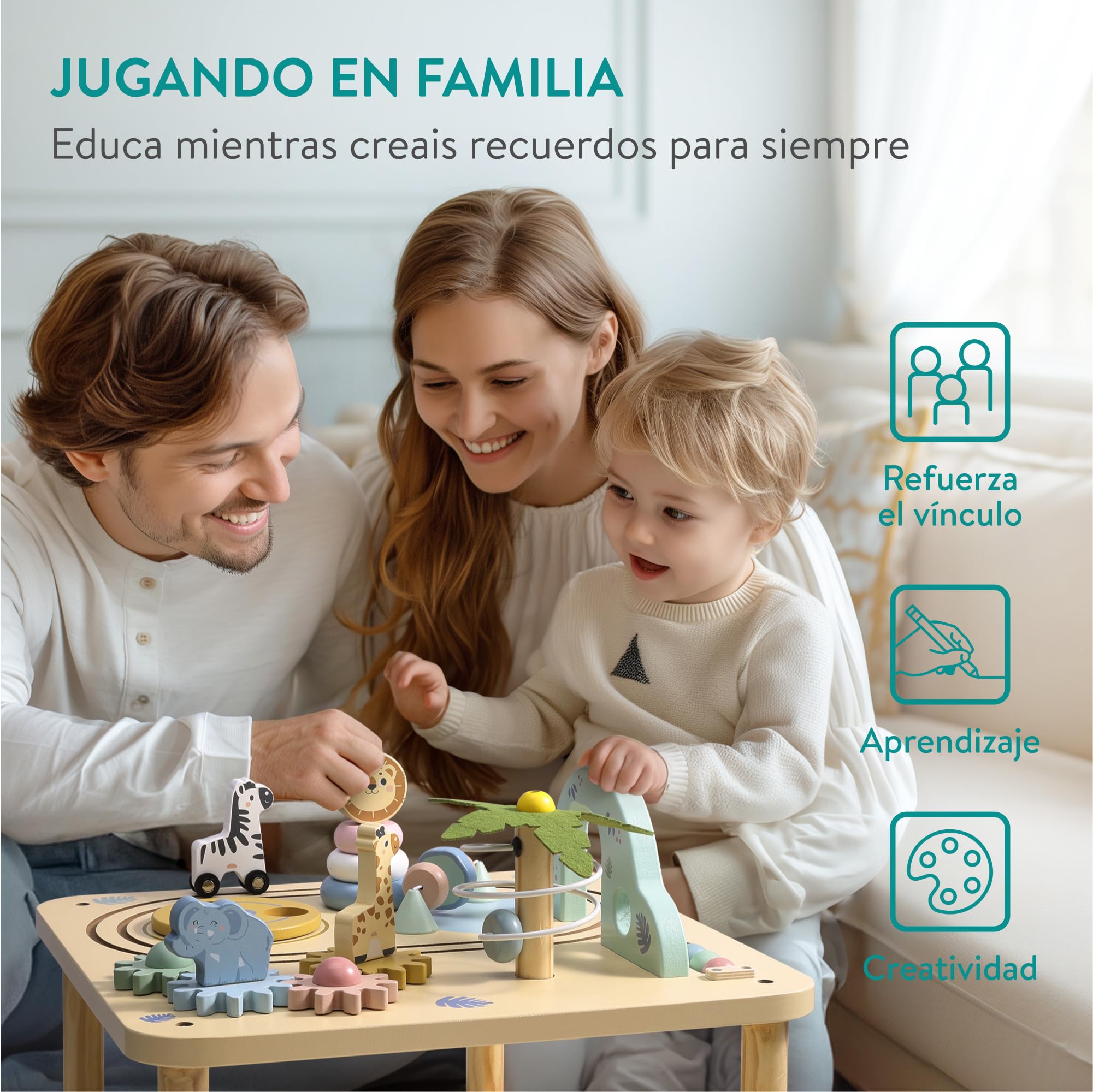 Navaris Mesa de Actividades Madera - Mesa Infantil de Juegos para Niños +44,5 cm Altura - Mesa Interactiva Bebe - Mesa Sensorial de 45 x 30 cm para Jugar - Mesa de Actividad Bebe
